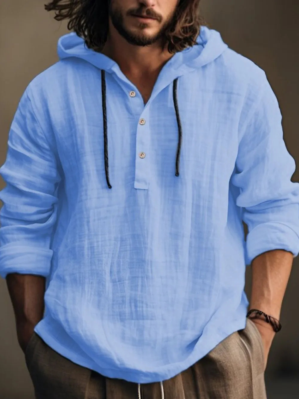 Men's Full Size Half Button Long Sleeve Hoodie - P's One-Stop Shop 