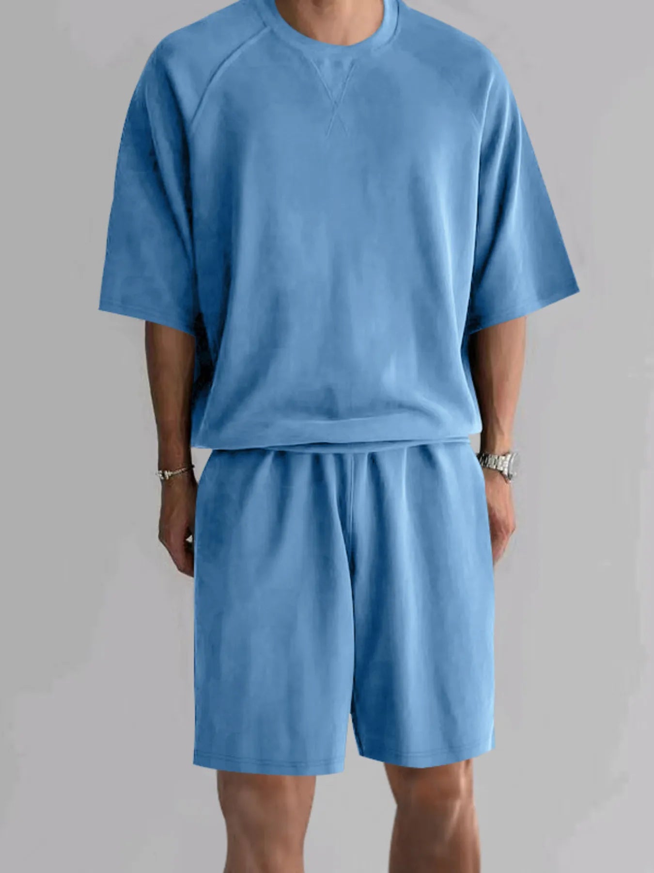 Men's Full Size Round Neck Top and Shorts Set Plus Size - P's One-Stop Shop 