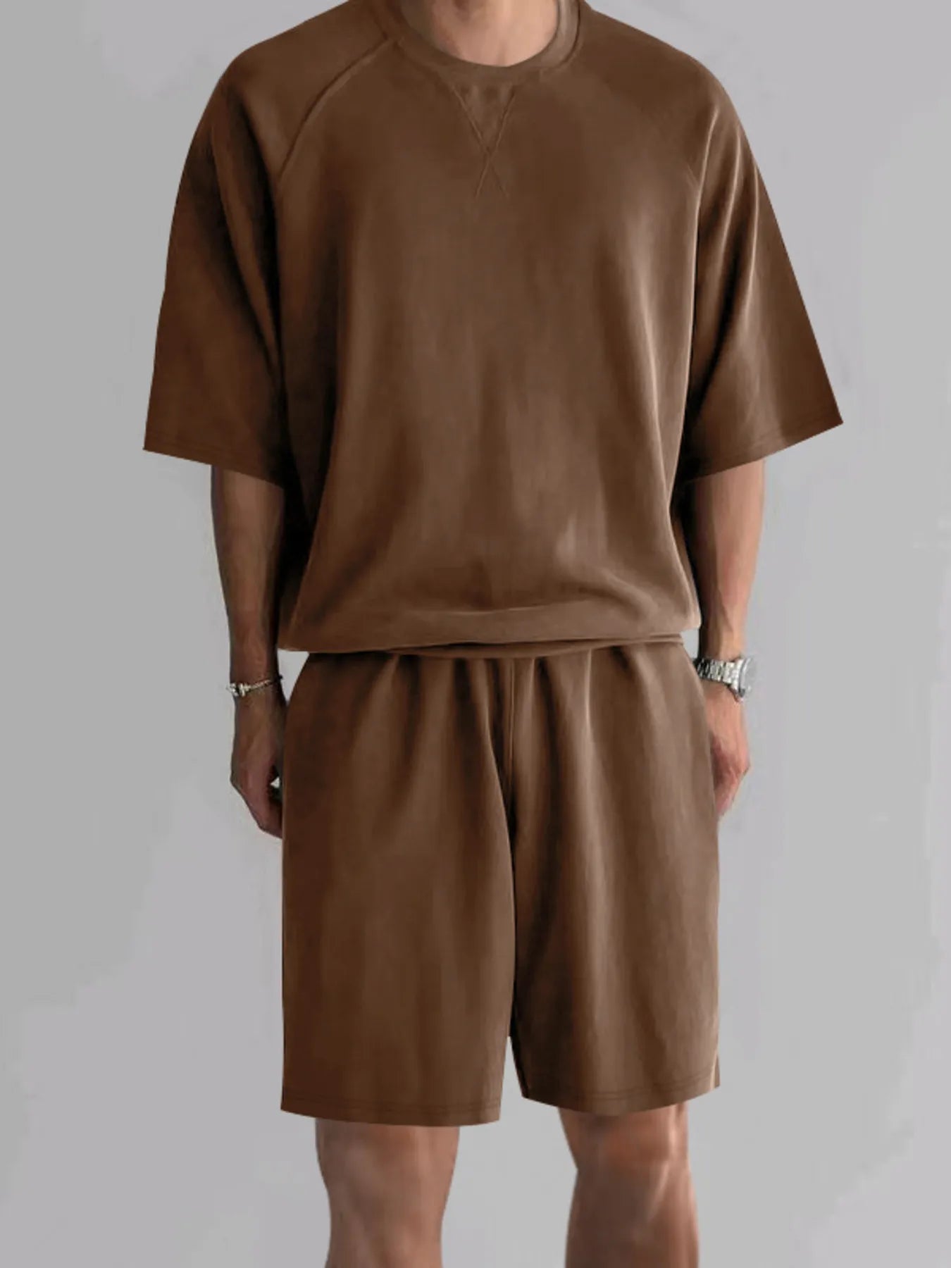 Men's Full Size Round Neck Top and Shorts Set Plus Size - P's One-Stop Shop 