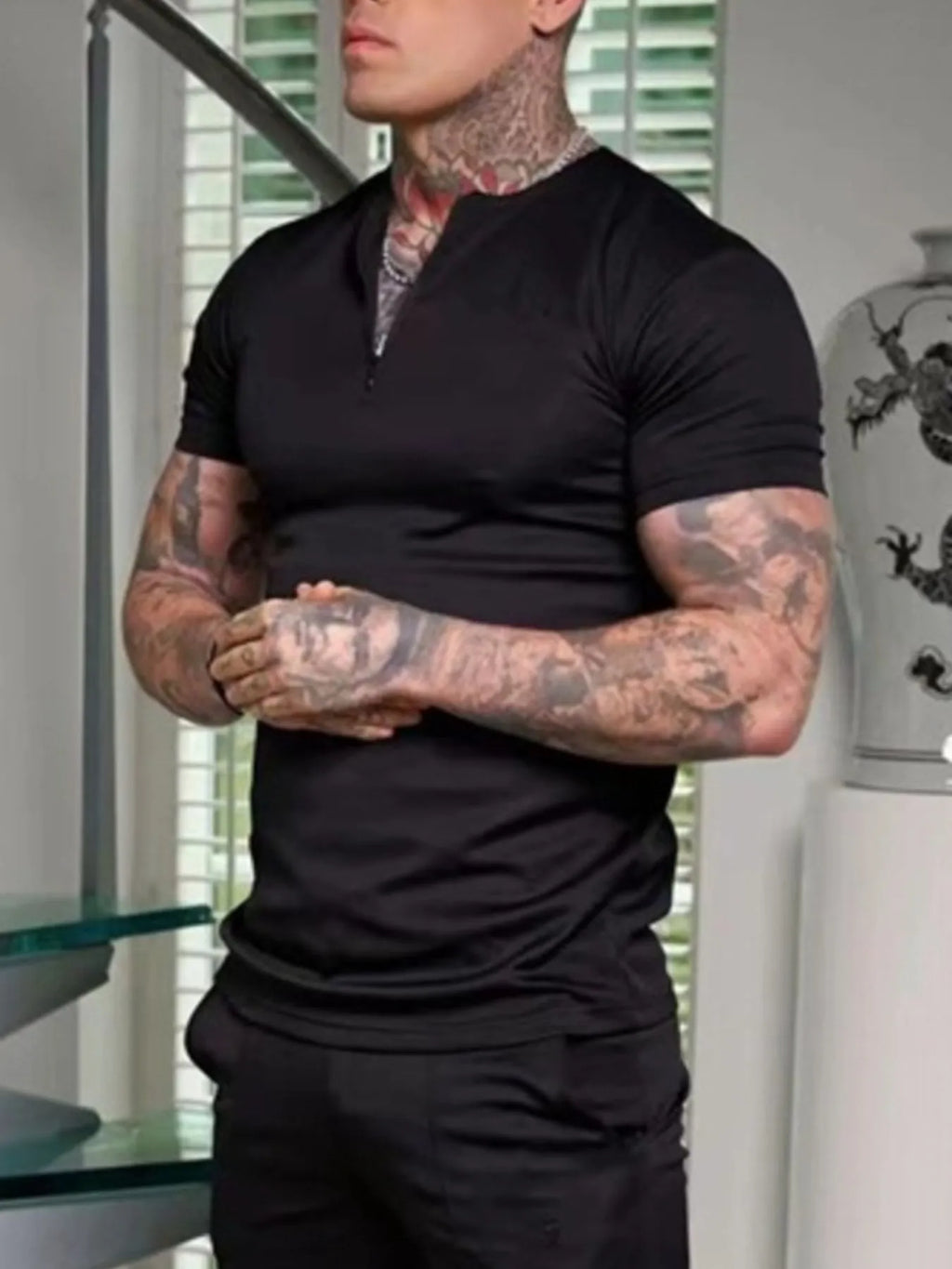 Men's Notched Short Sleeve Active T-Shirt - P's One-Stop Shop 