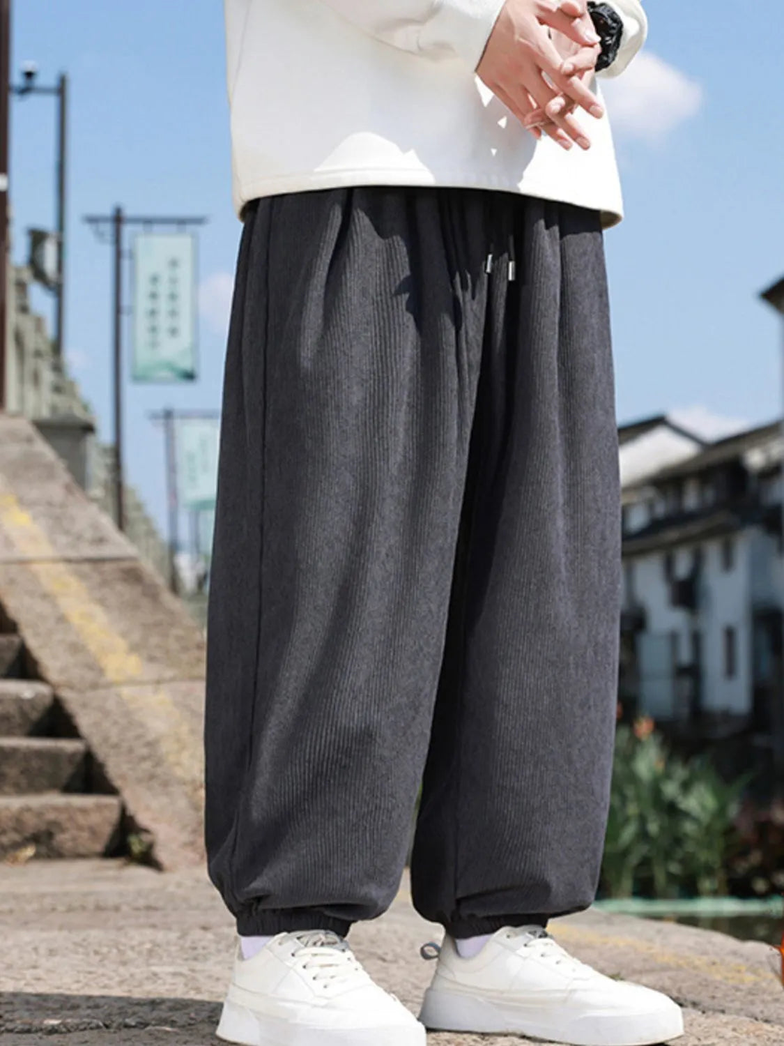 Men's Plus Size Drawstring Corduroy Joggers - P's One-Stop Shop 