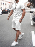 Men's Plus Size Round Neck Short Sleeve Top and Shorts Set - P's One-Stop Shop 