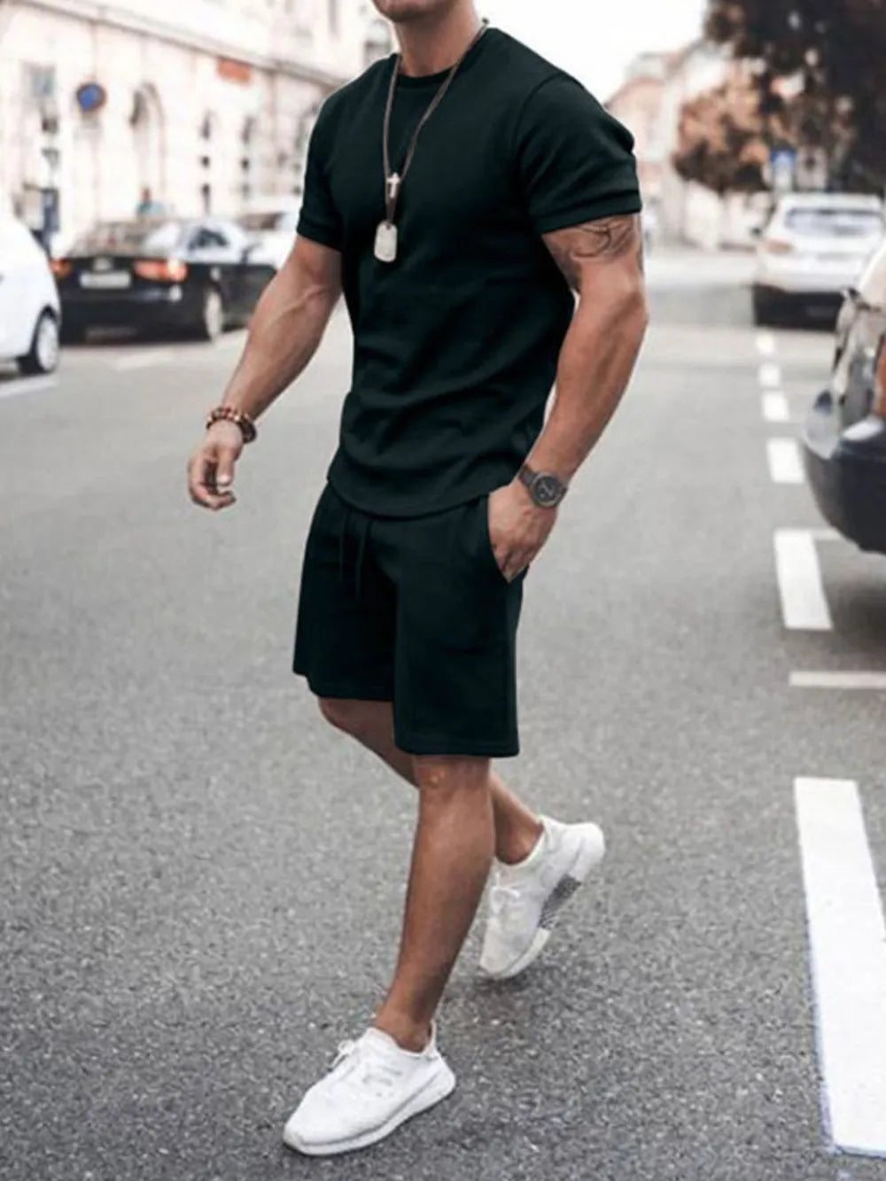 Men's Plus Size Round Neck Short Sleeve Top and Shorts Set - P's One-Stop Shop 