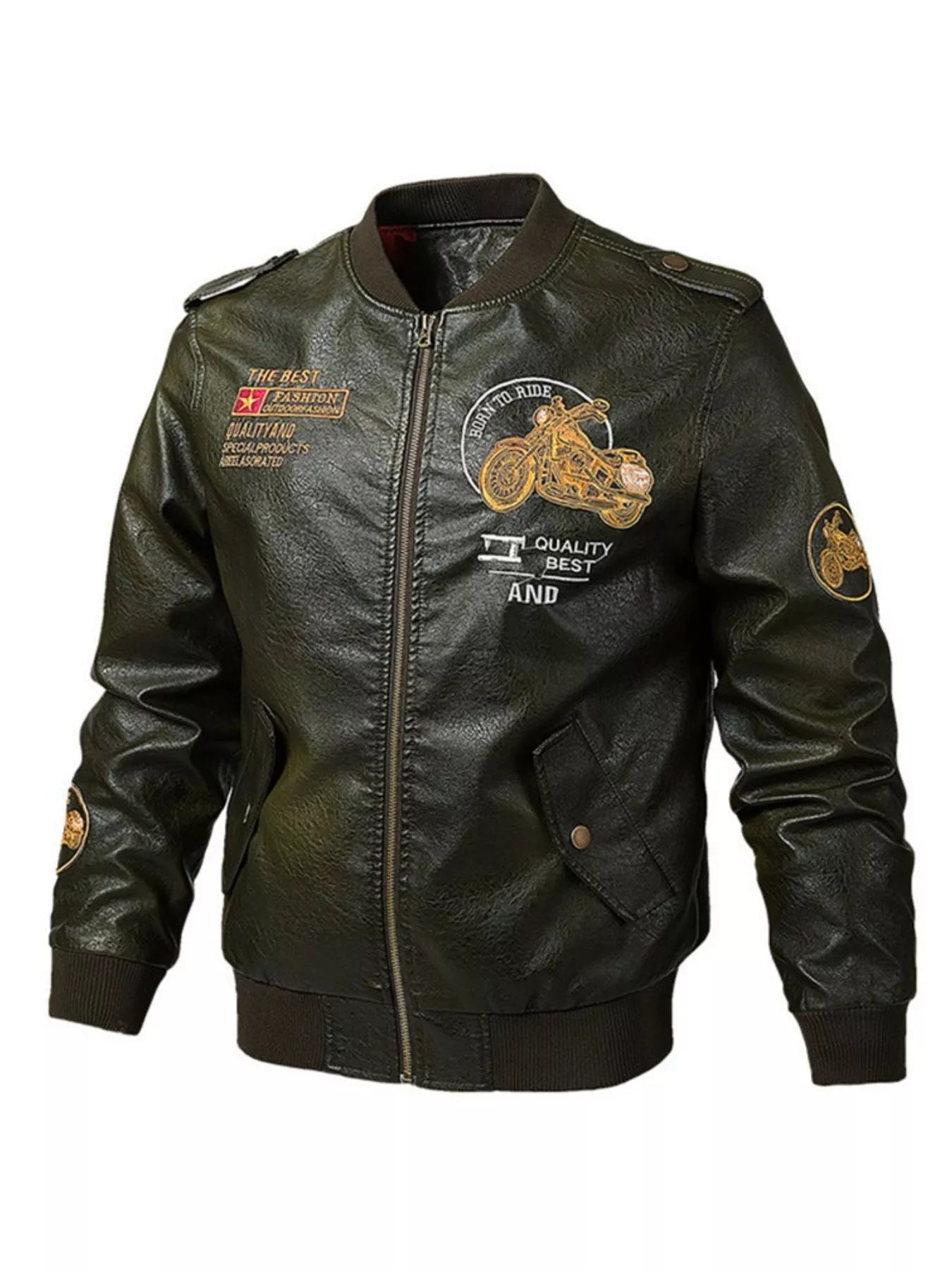 Men's Plus Size Zip Up Leather Jacket - P's One-Stop Shop 