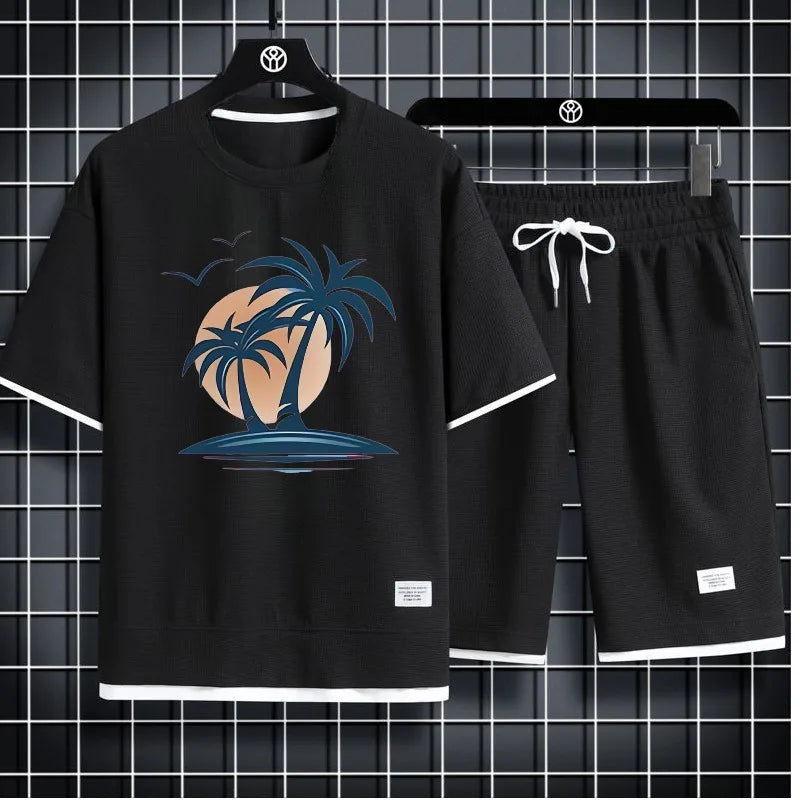 Men's Waffle Summer Casual Tracksuit Set - P's One-Stop Shop 