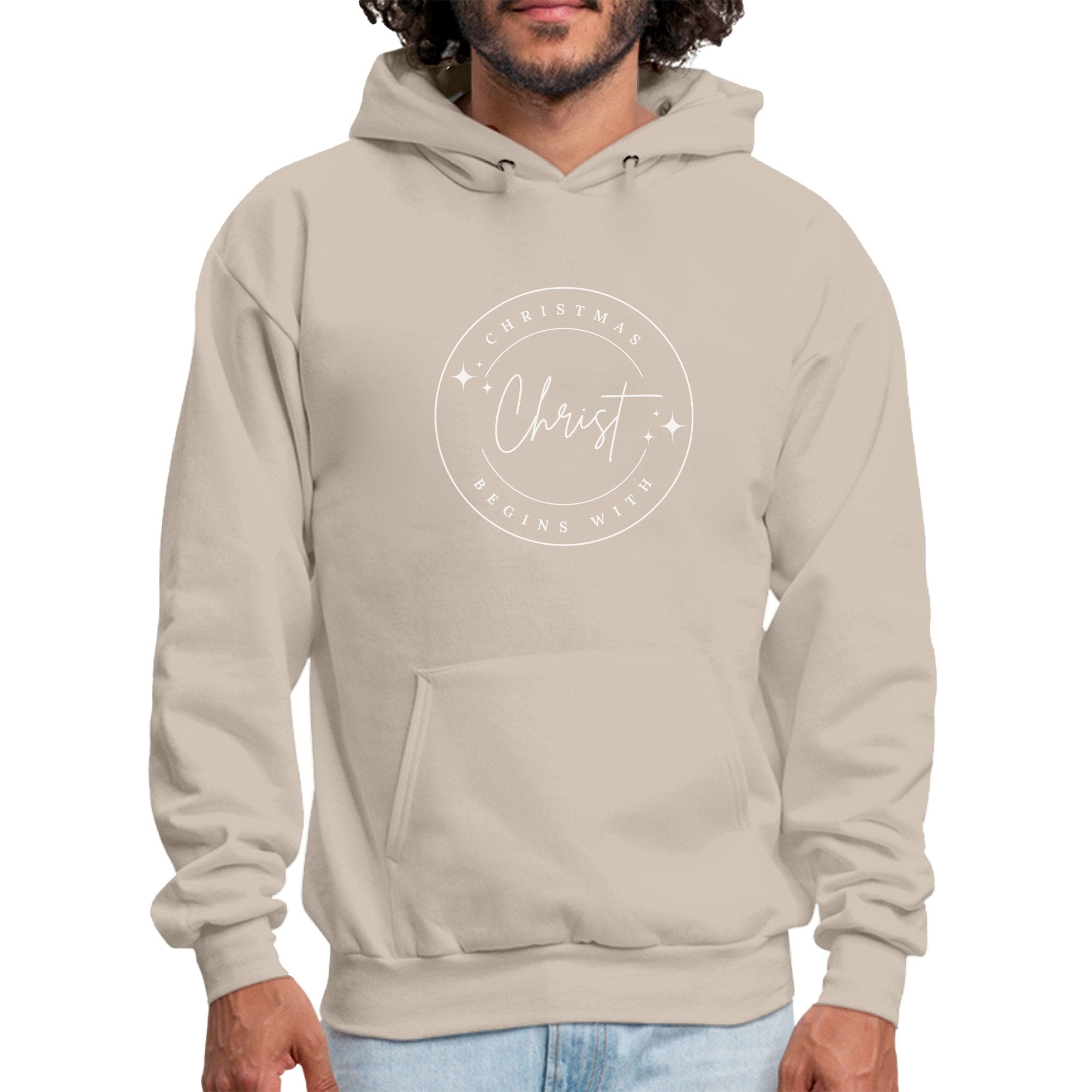 Mens Graphic Hoodie - Christmas Begins with Christ - P's One-Stop Shop 