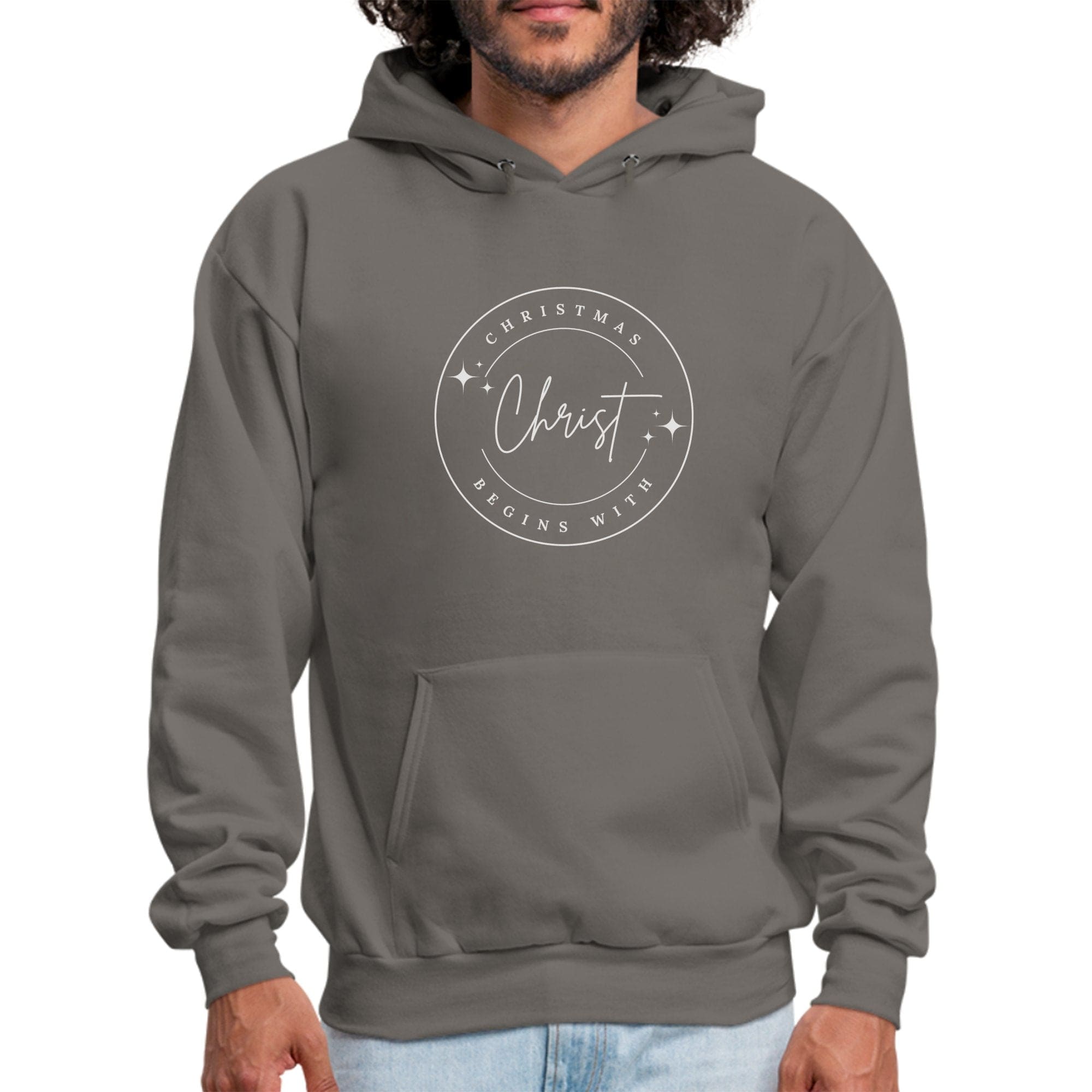 Mens Graphic Hoodie - Christmas Begins with Christ - P's One-Stop Shop 