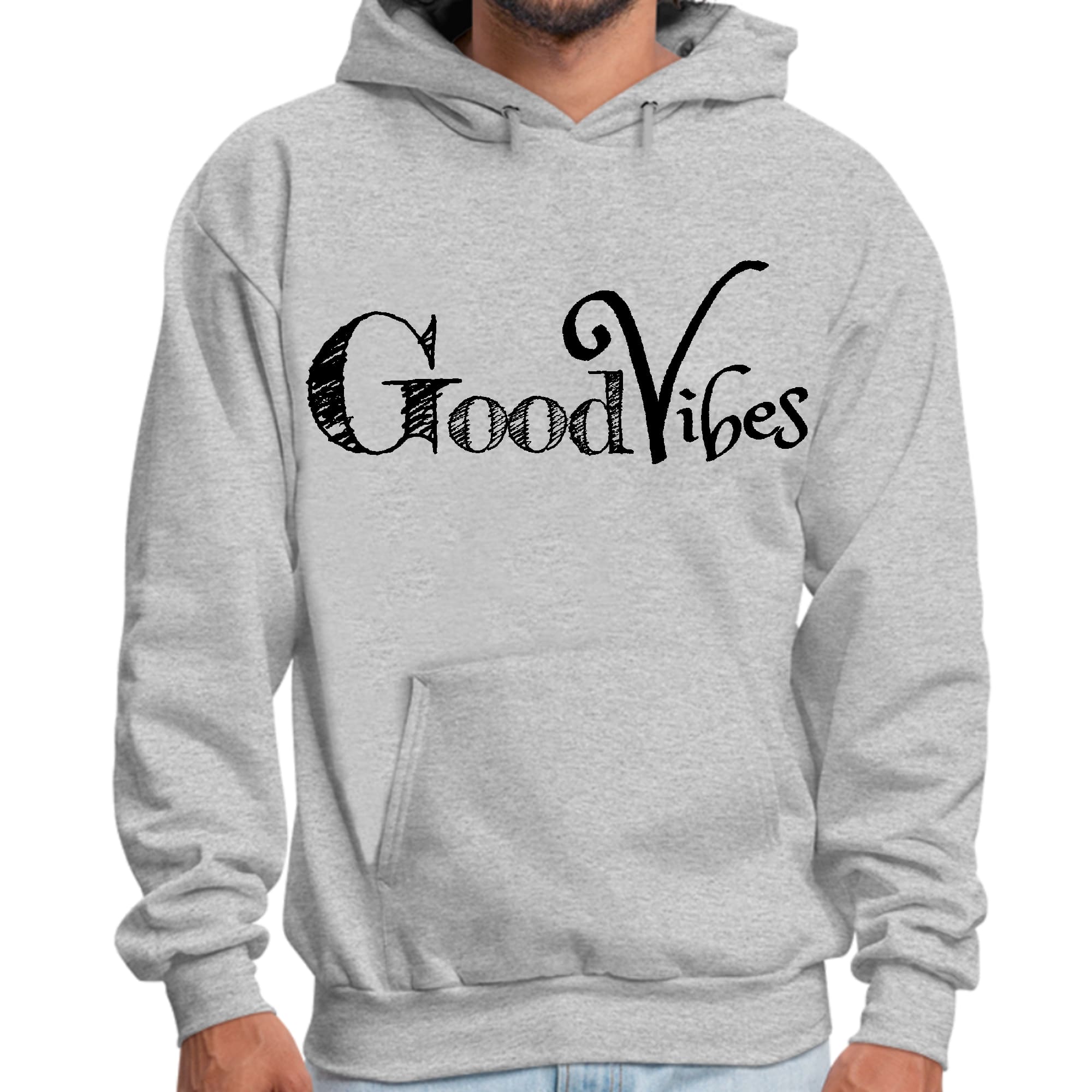 Mens Graphic Hoodie Good Vibes Black Print - P's One-Stop Shop 