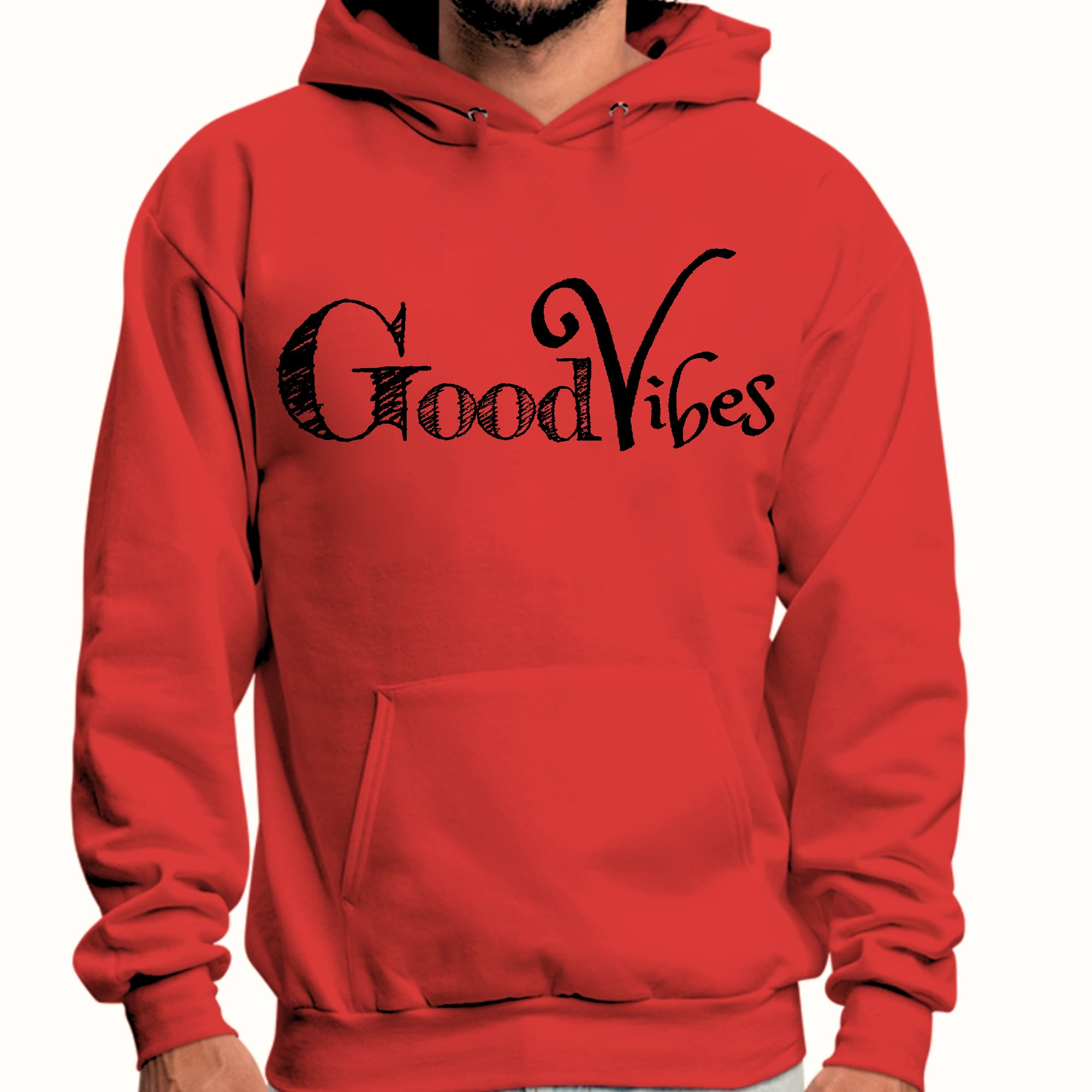 Mens Graphic Hoodie Good Vibes Black Print - P's One-Stop Shop 