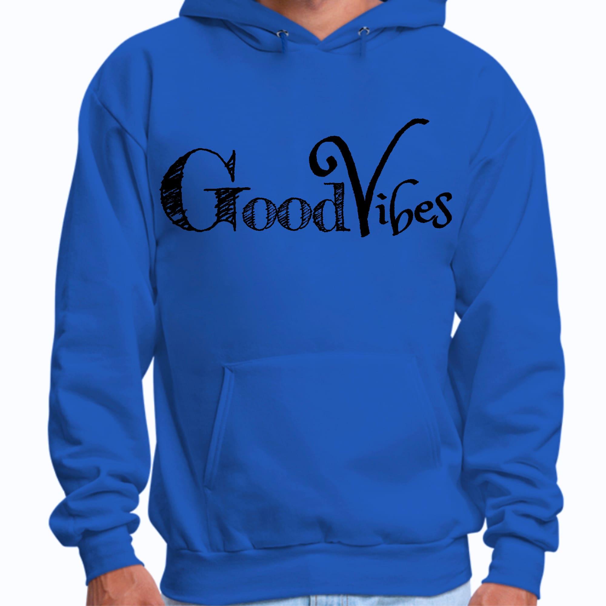 Mens Graphic Hoodie Good Vibes Black Print - P's One-Stop Shop 