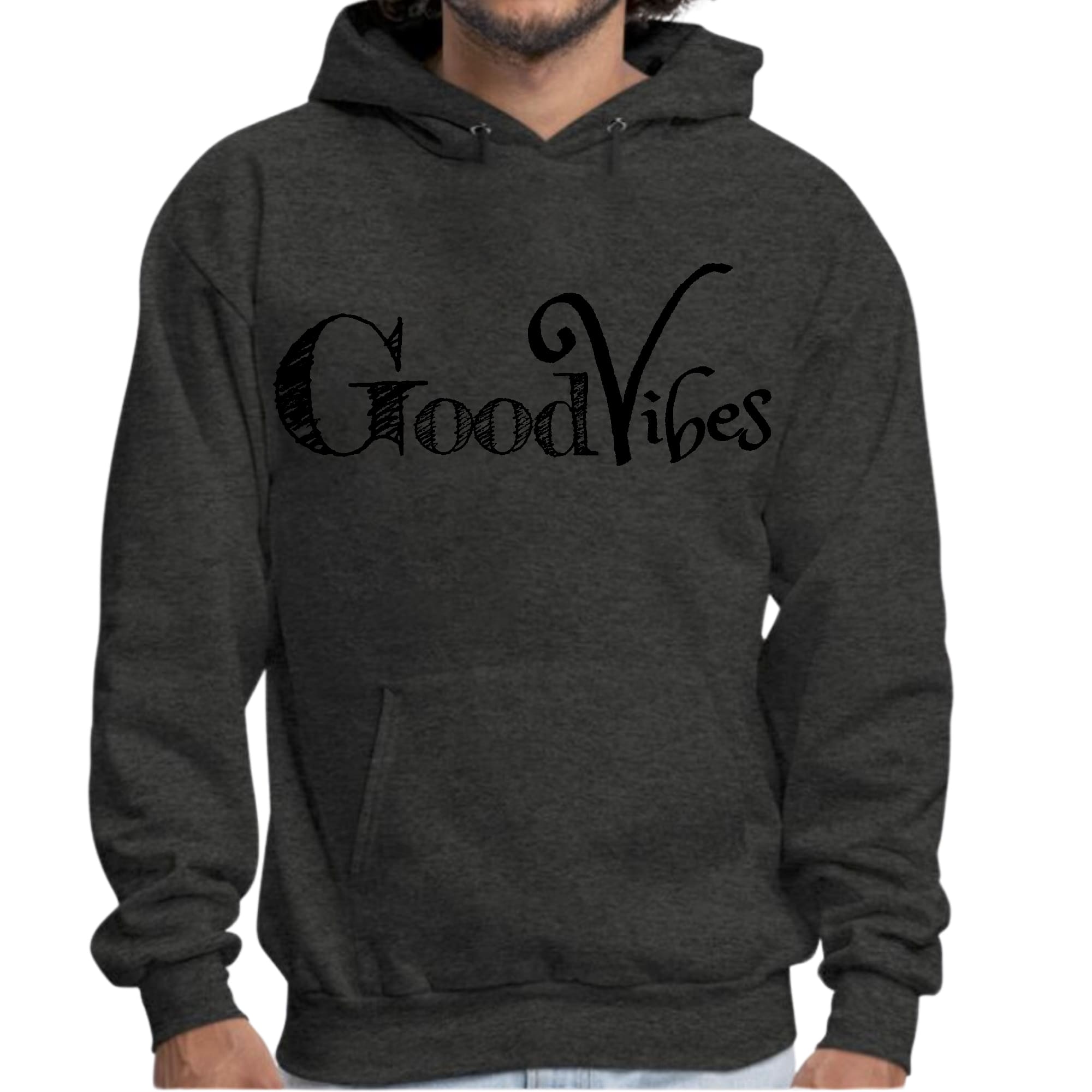 Mens Graphic Hoodie Good Vibes Black Print - P's One-Stop Shop 