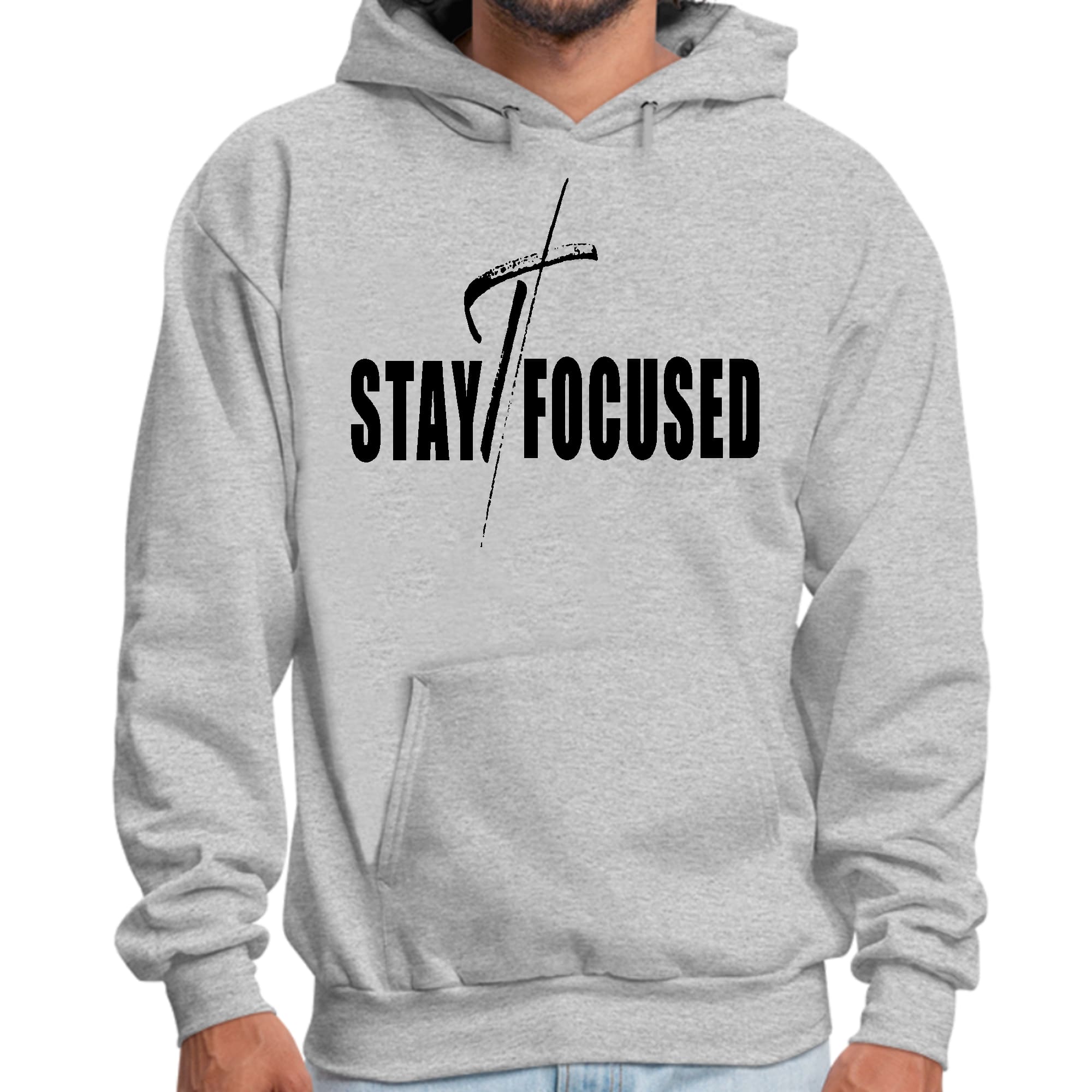 Mens Graphic Hoodie Stay Focused Black Print - P's One-Stop Shop 