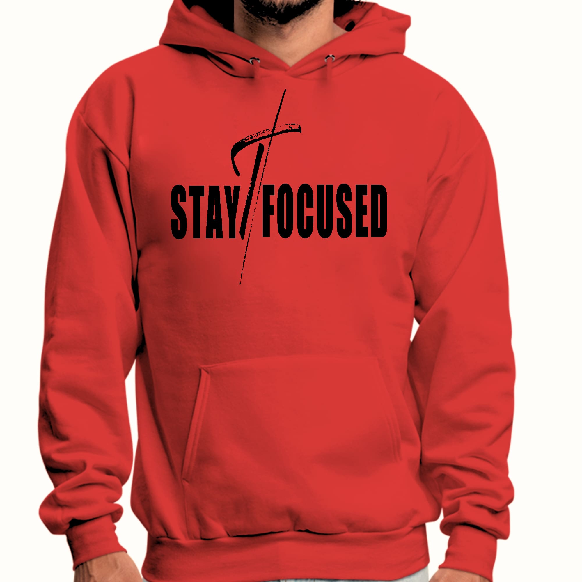 Mens Graphic Hoodie Stay Focused Black Print - P's One-Stop Shop 