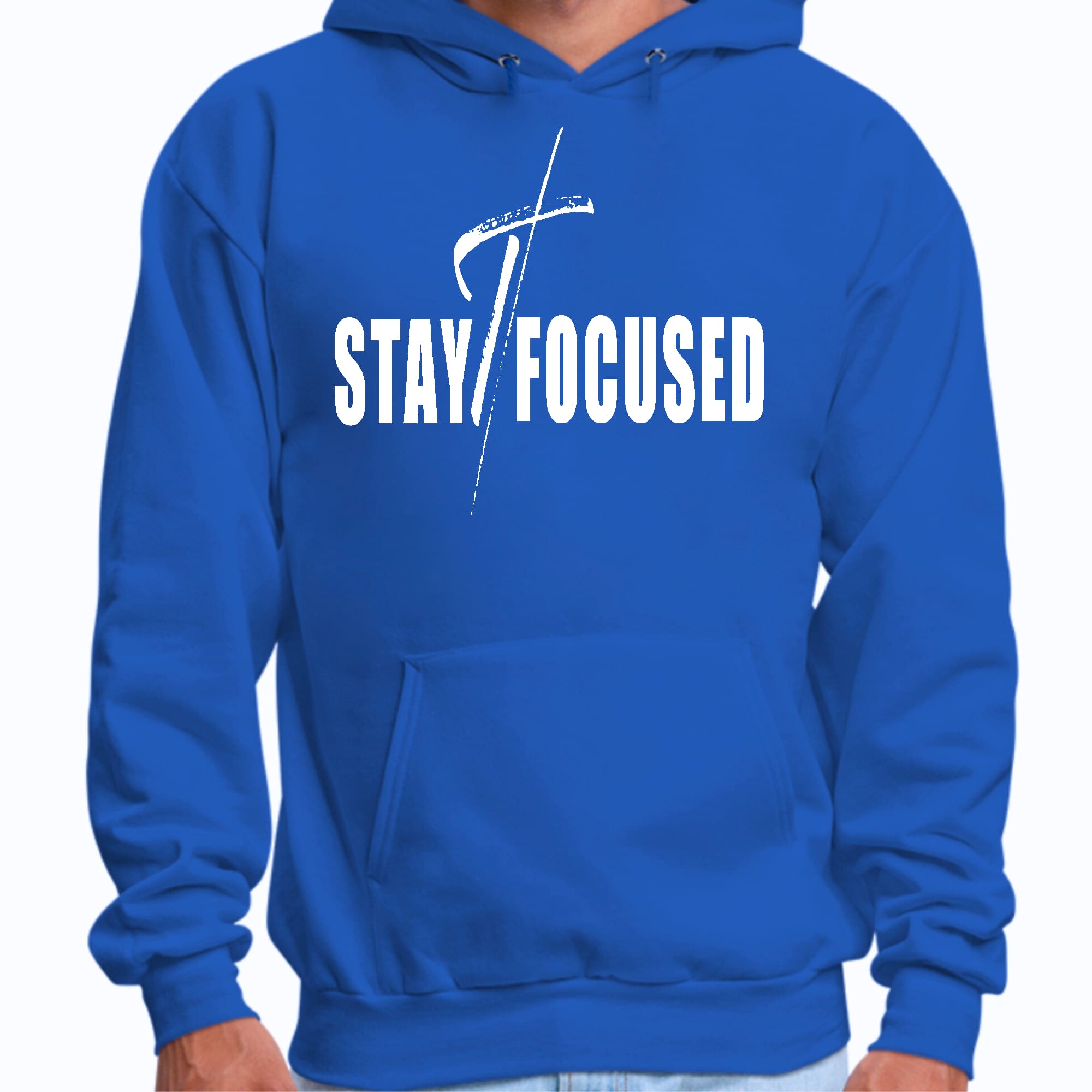 Mens Graphic Hoodie Stay Focused White Print - P's One-Stop Shop 