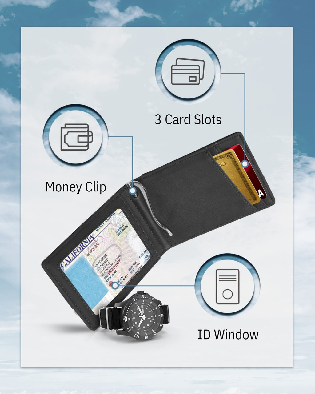 Money Clip Bifold Wallet W/ Pull Strap - P's One-Stop Shop 