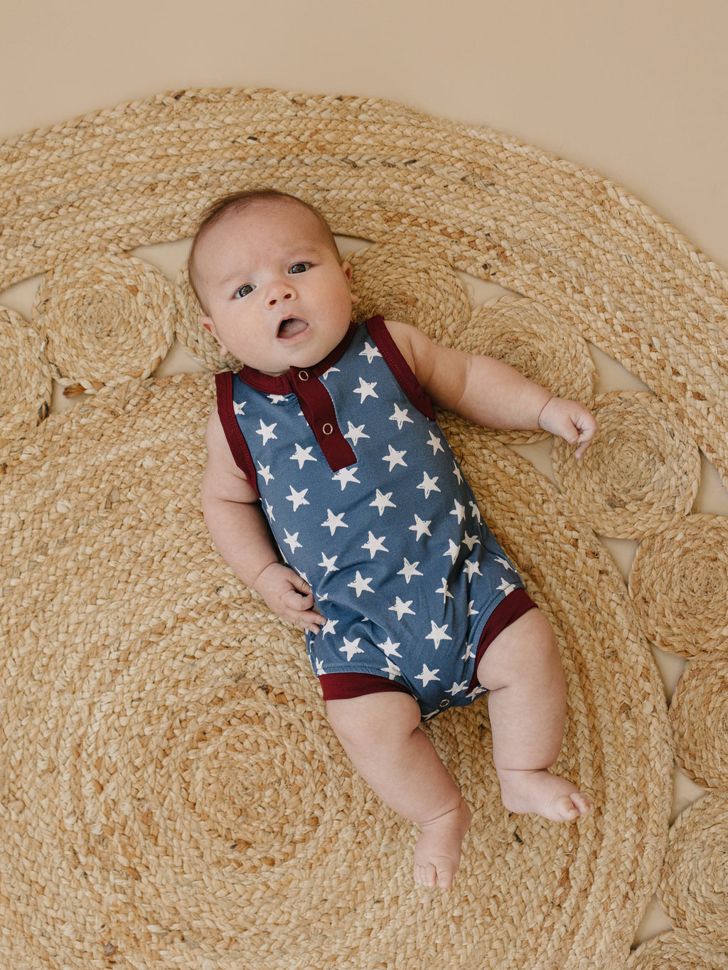 Navy Stars Henley Bamboo Romper - P's One-Stop Shop 