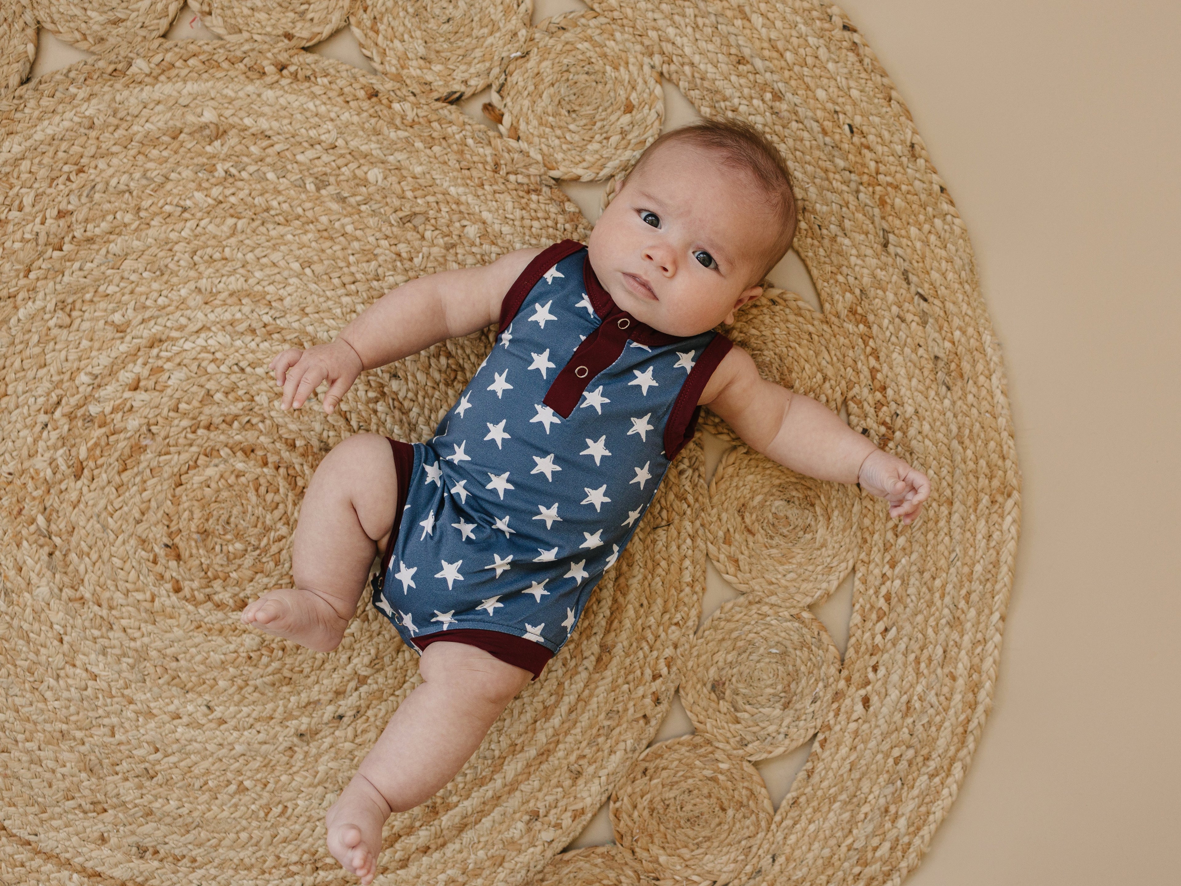 Navy Stars Henley Bamboo Romper - P's One-Stop Shop 