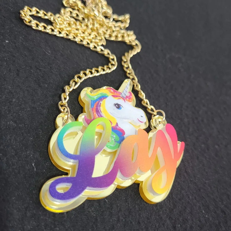 Personalised Kids Pendants acrylic Any Cartoon Character Nameplate Necklaces - P's One-Stop Shop 