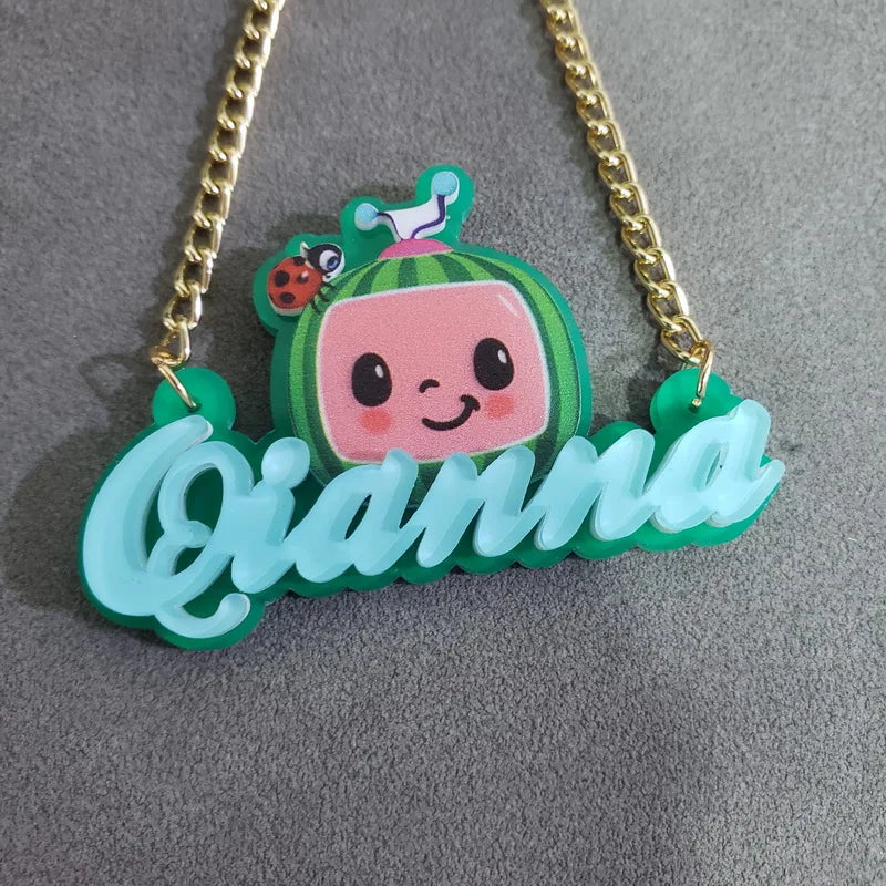 Personalised Kids Pendants acrylic Any Cartoon Character Nameplate Necklaces - P's One-Stop Shop 