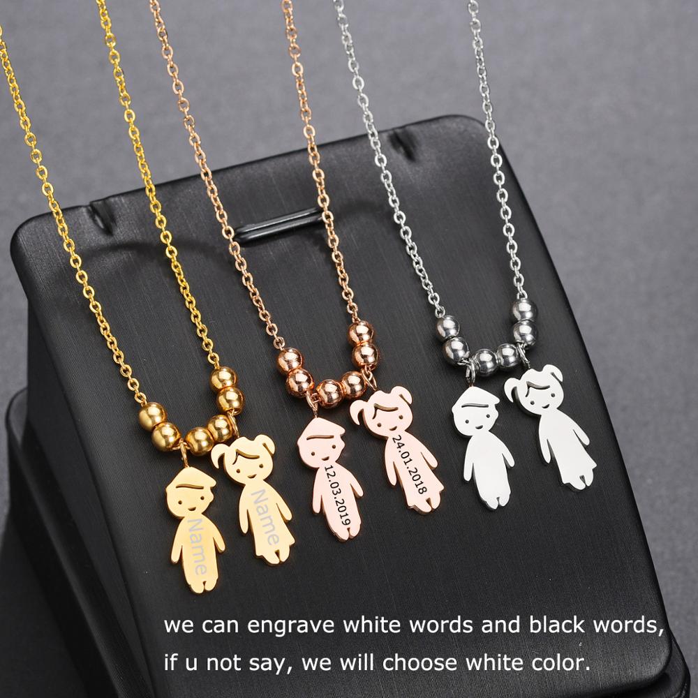 Personalized Boy Girl Kids Pendant Necklace Women Child Engraved Name Date Family Jewelry - P's One-Stop Shop 