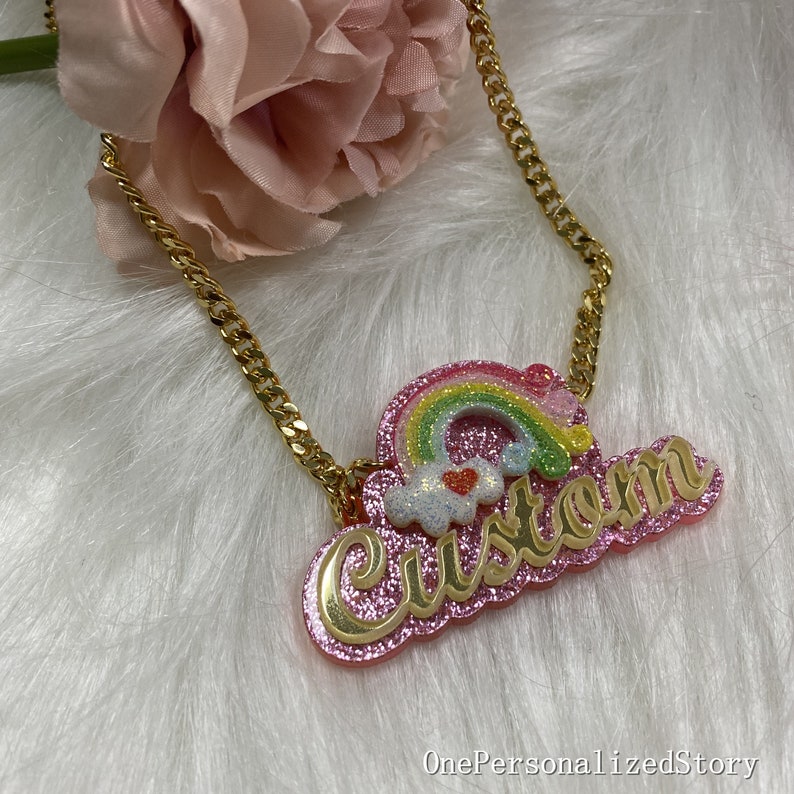 Personalized Rainbow Acrylic Name Necklace For Kids - P's One-Stop Shop 