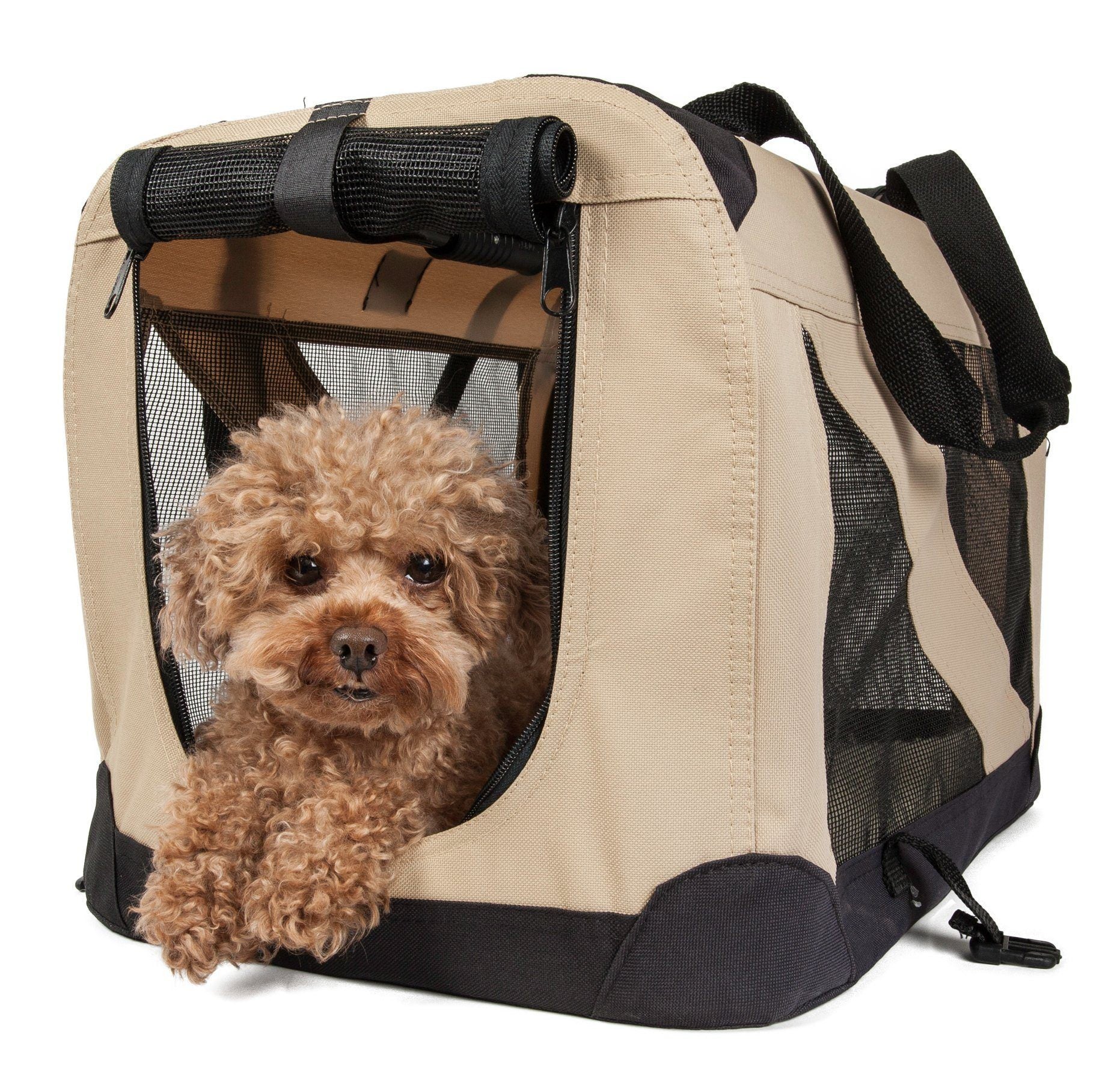 Pet Life ® '360° Vista View' Zippered Soft Folding Collapsible Durable Metal Framed Pet Dog Crate House Carrier - P's One-Stop Shop 