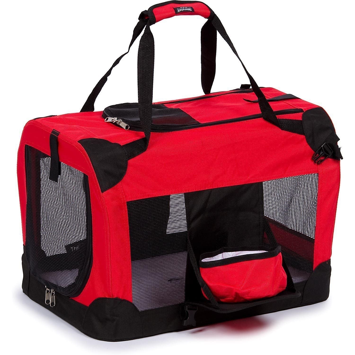 Pet Life ® 'Deluxe 360° Vista View' Zippered Soft Folding Collapsible Metal Framed Pet Dog Crate House Carrier w/ Removable Bowl and Pop-out Tray - P's One-Stop Shop 