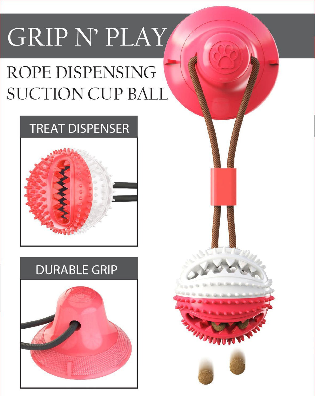 Pet Life ® 'Grip N' Play' Treat Dispensing Ball Shaped Suction Cup Dog Toy - P's One-Stop Shop 