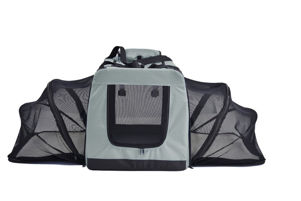 Pet Life ®  'Hounda Accordion' Metal Framed Soft-Folding Collapsible Dual-Sided Expandable Pet Dog Crate - P's One-Stop Shop 