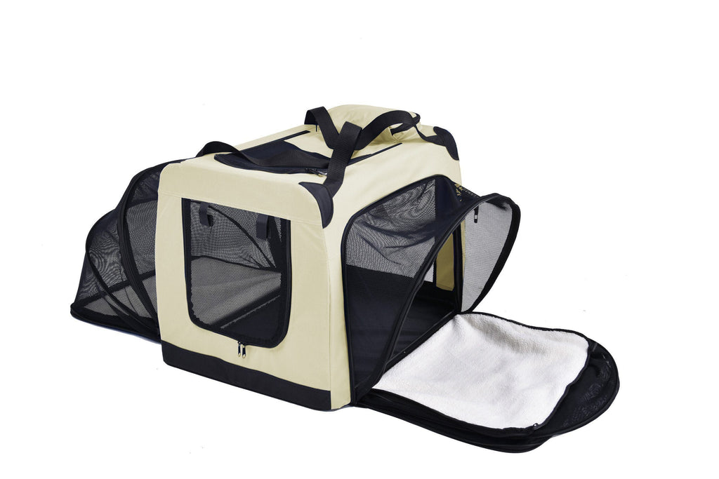 Pet Life ®  'Hounda Accordion' Metal Framed Soft-Folding Collapsible Dual-Sided Expandable Pet Dog Crate - P's One-Stop Shop 