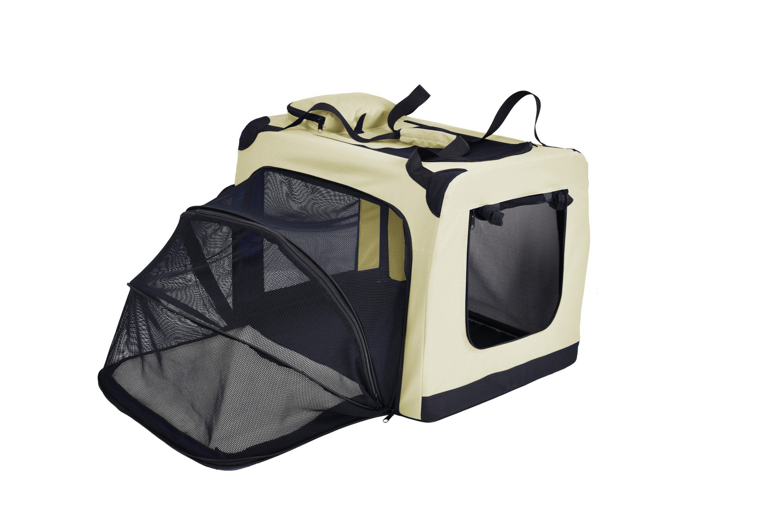 Pet Life ®  'Hounda Accordion' Metal Framed Soft-Folding Collapsible Dual-Sided Expandable Pet Dog Crate - P's One-Stop Shop 