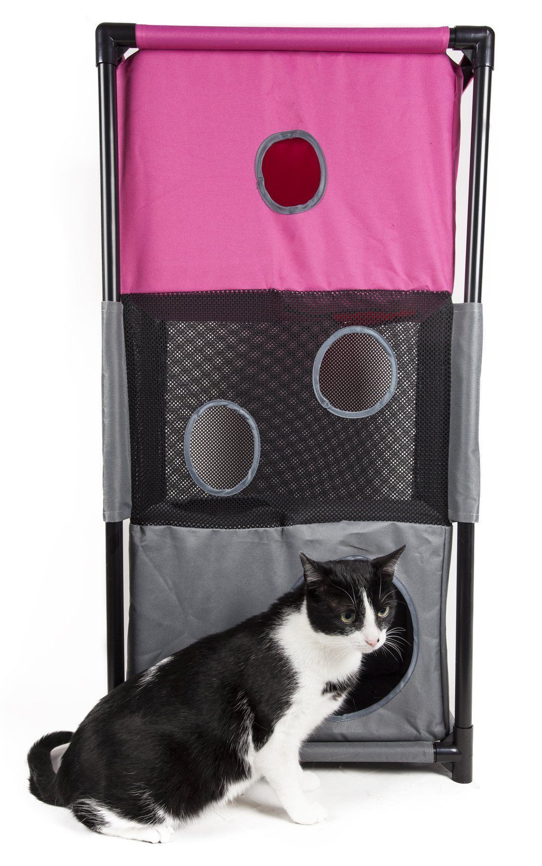 Pet Life ® 'Kitty-Square' Collapsible Travel Interactive Kitty Cat Tree Maze House Lounger Tunnel Lounge - P's One-Stop Shop 