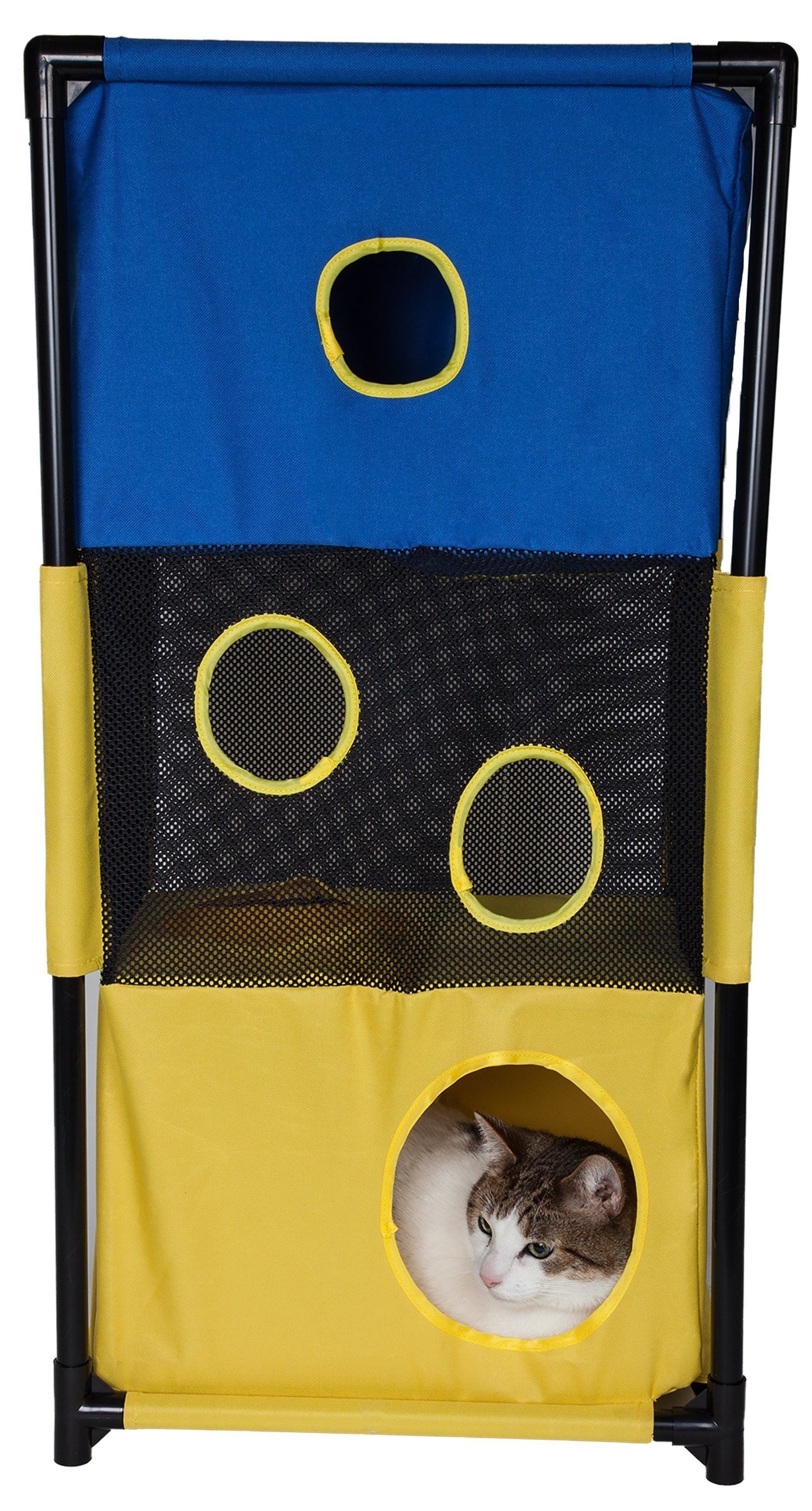 Pet Life ® 'Kitty-Square' Collapsible Travel Interactive Kitty Cat Tree Maze House Lounger Tunnel Lounge - P's One-Stop Shop 