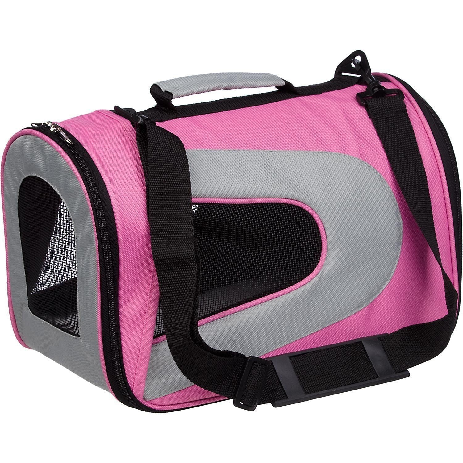 Pet Life ® Sporty Mesh Airline Approved Zippered Folding Collapsible Travel Pet Dog Carrier - P's One-Stop Shop 