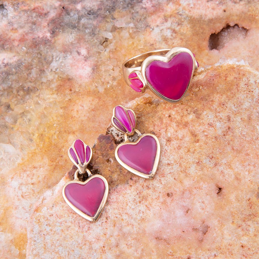 Pink Agate Heart Golden Statement Ring - P's One-Stop Shop 