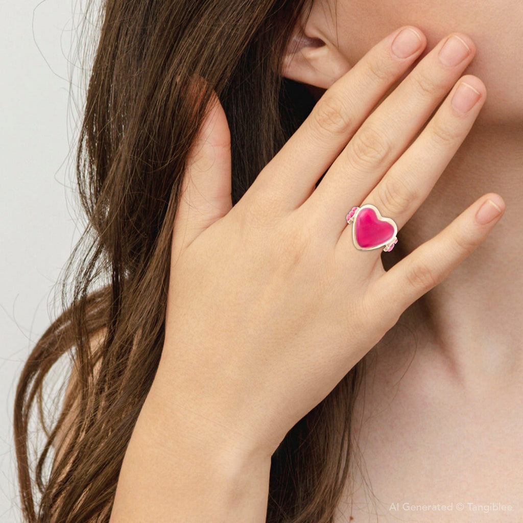 Pink Agate Heart Golden Statement Ring - P's One-Stop Shop 