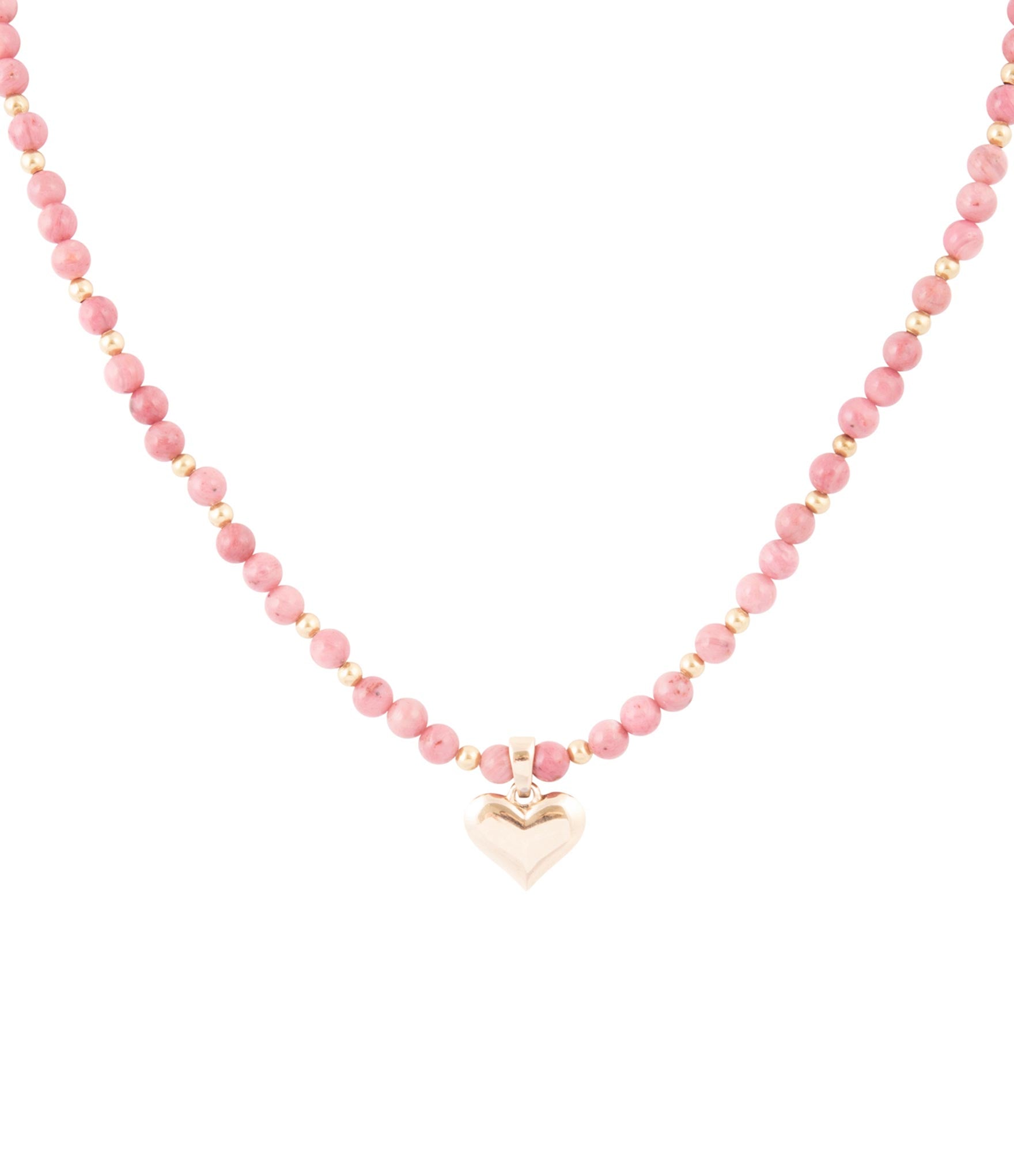Pink Rhodonite and Golden Bronze Heart Pendant Necklace - P's One-Stop Shop 