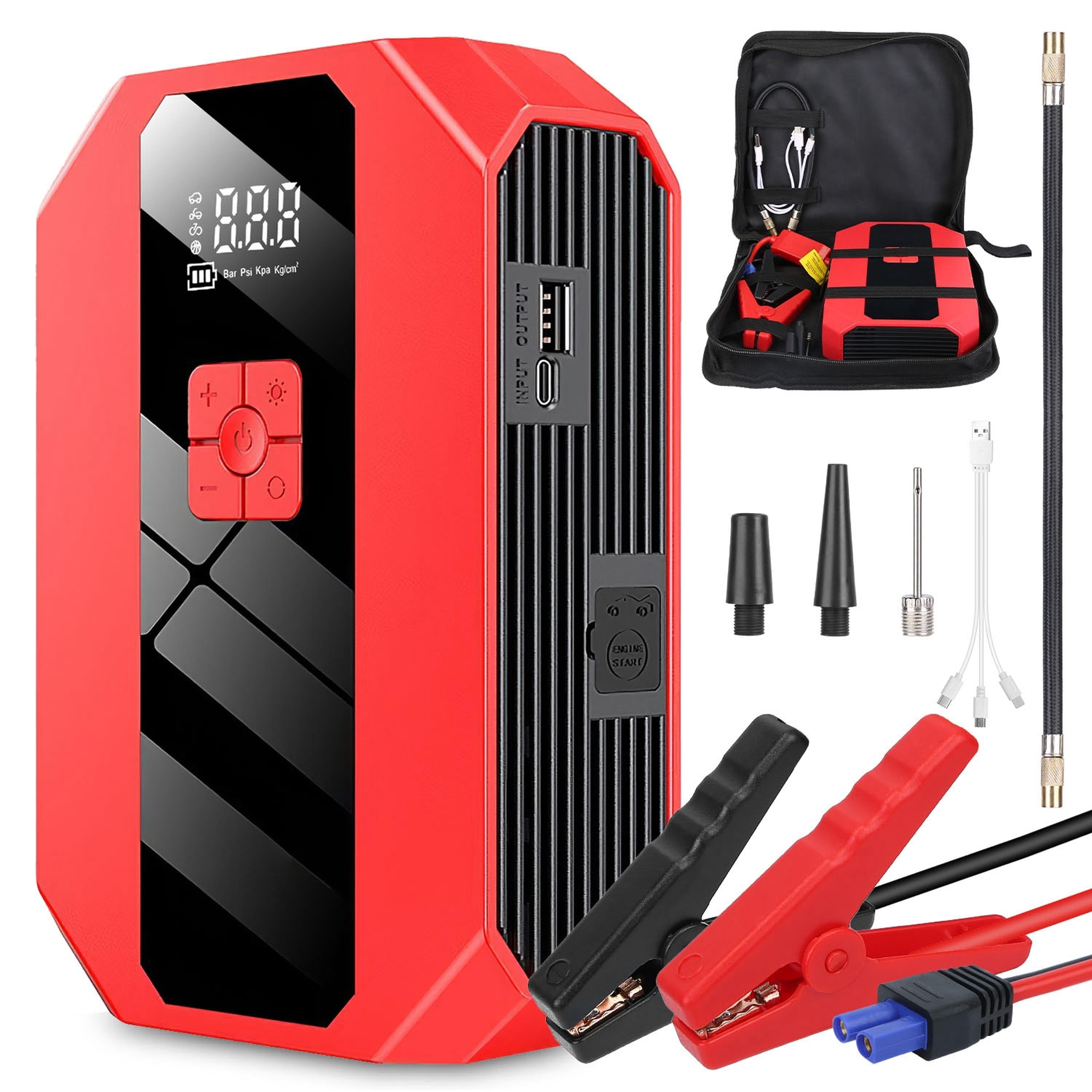 Portable Car Jump Starter Air Compressor 1500A 400PSI Car Battery Charger Jump Starter Power Bank LED Flashlight Digital Tire Inflator for 4.0L Gasoli - P's One-Stop Shop 