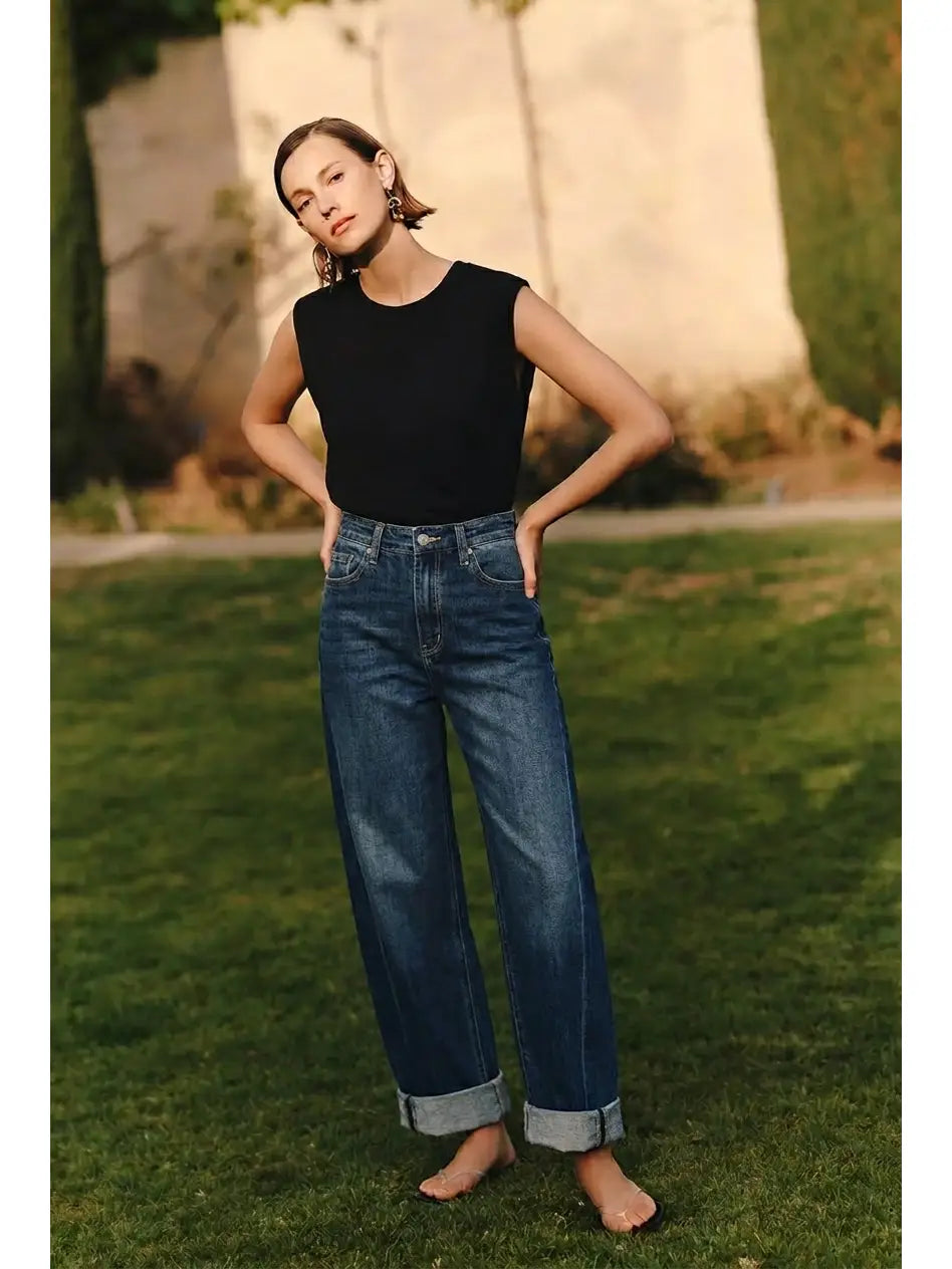 Relaxed Tapered Dark Wash Barrel Jeans - P's One-Stop Shop 