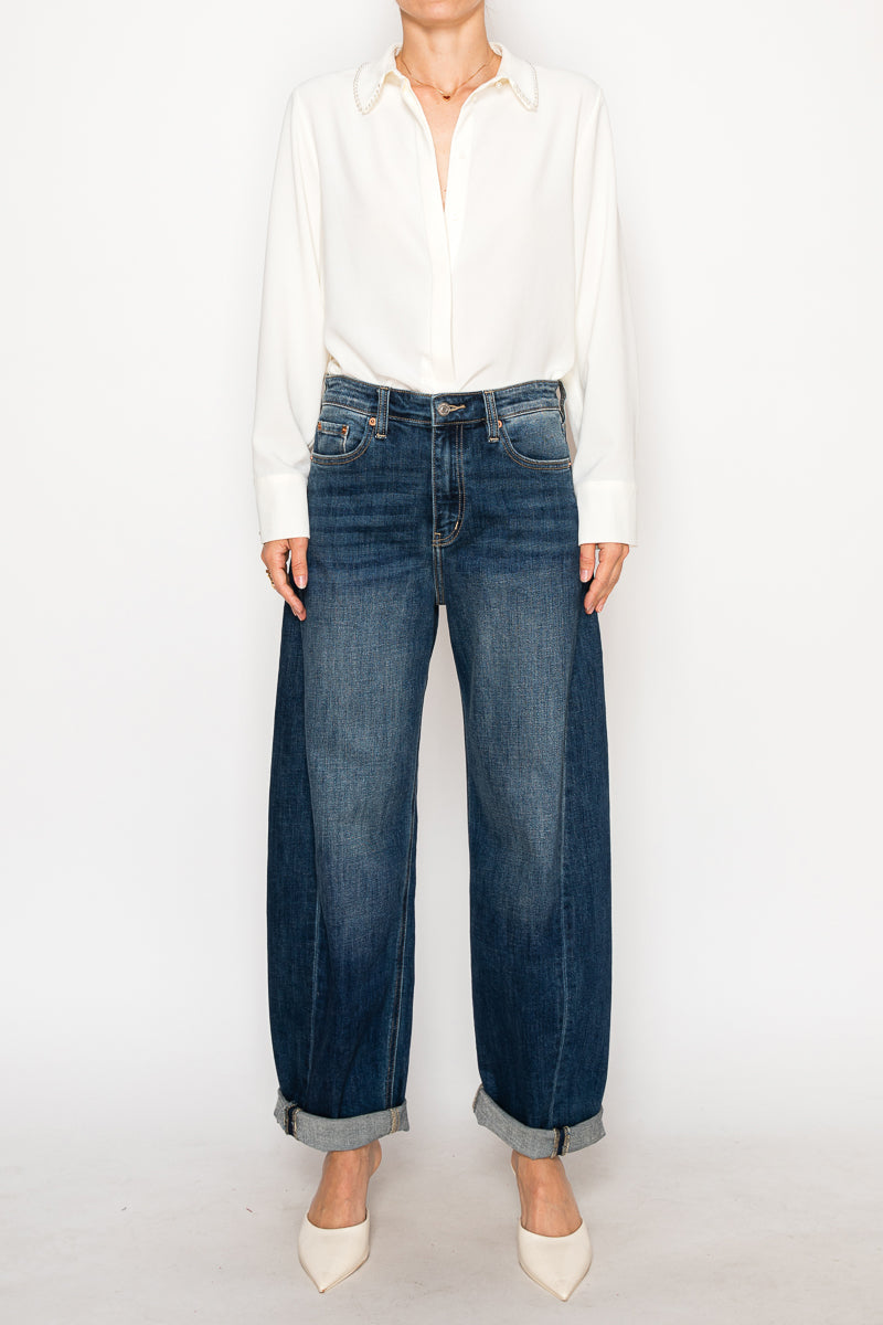 Relaxed Tapered Dark Wash Barrel Jeans - P's One-Stop Shop 