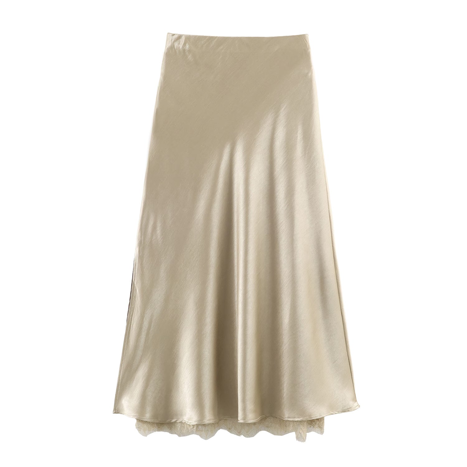 Satin Acetate Lace Patchwork Slit Skirt Long Skirt - P's One-Stop Shop 