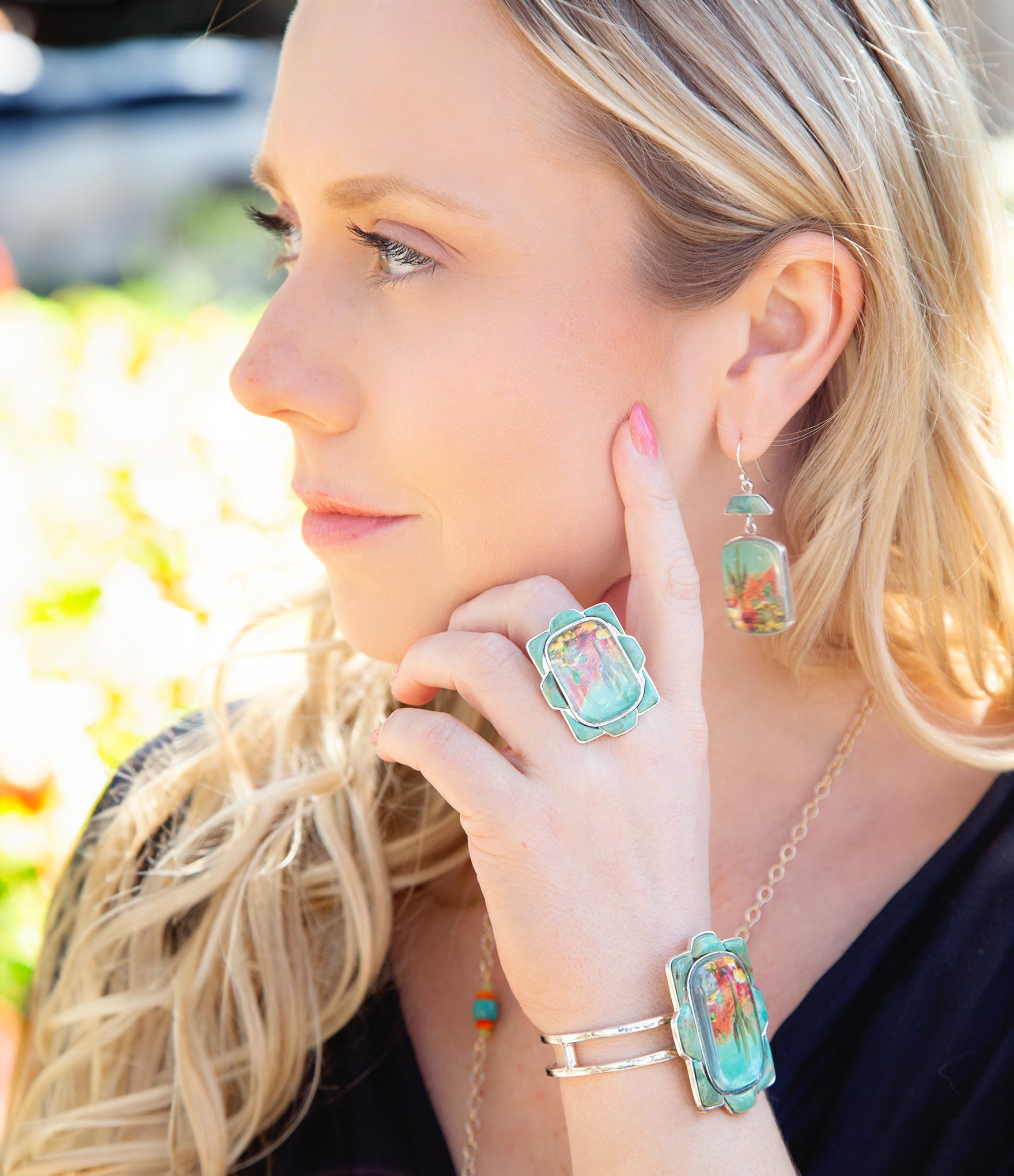 Scenic Desert Sedona Blue Turquoise Golden Ring - P's One-Stop Shop 