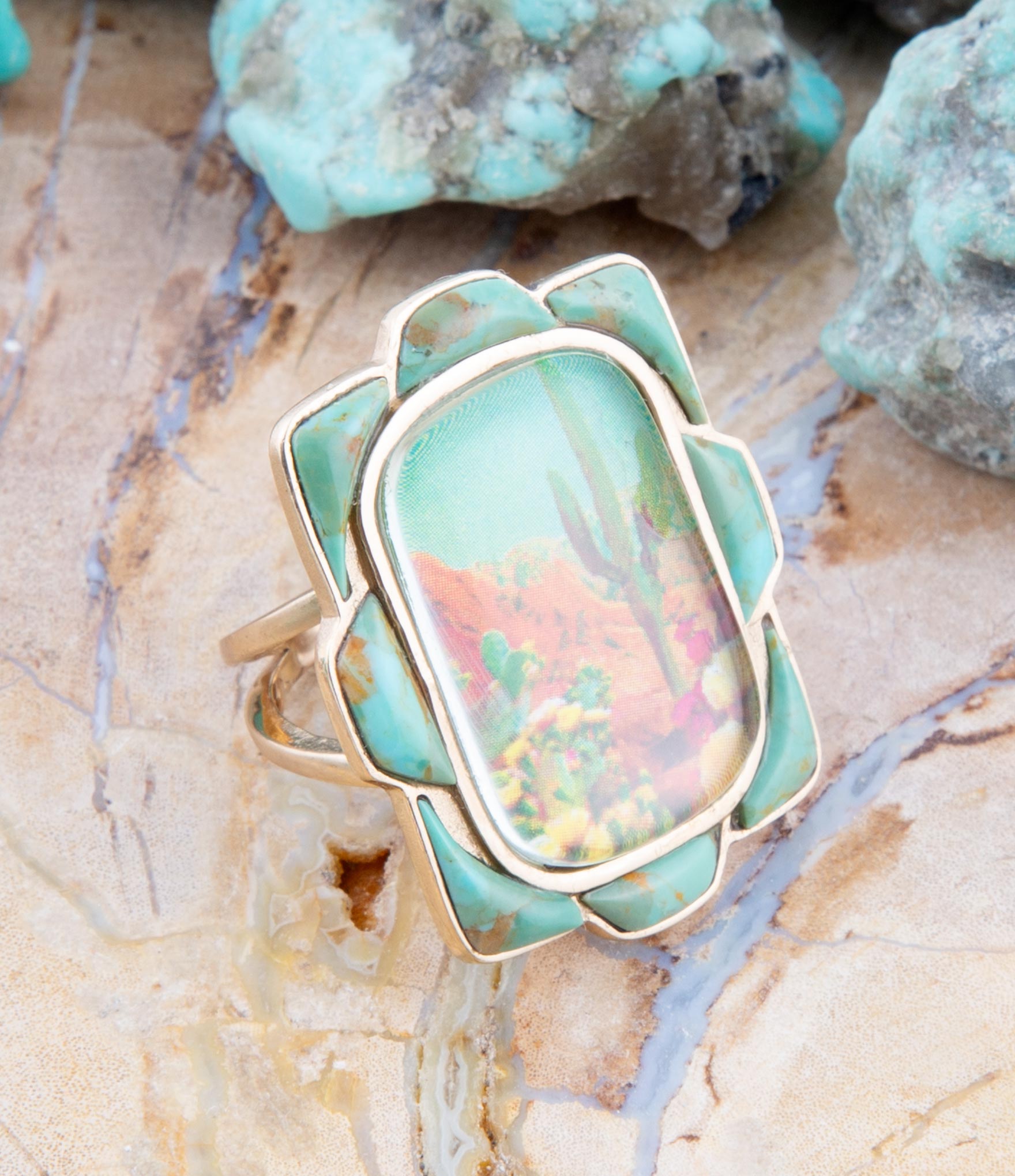 Scenic Desert Sedona Blue Turquoise Golden Ring - P's One-Stop Shop 