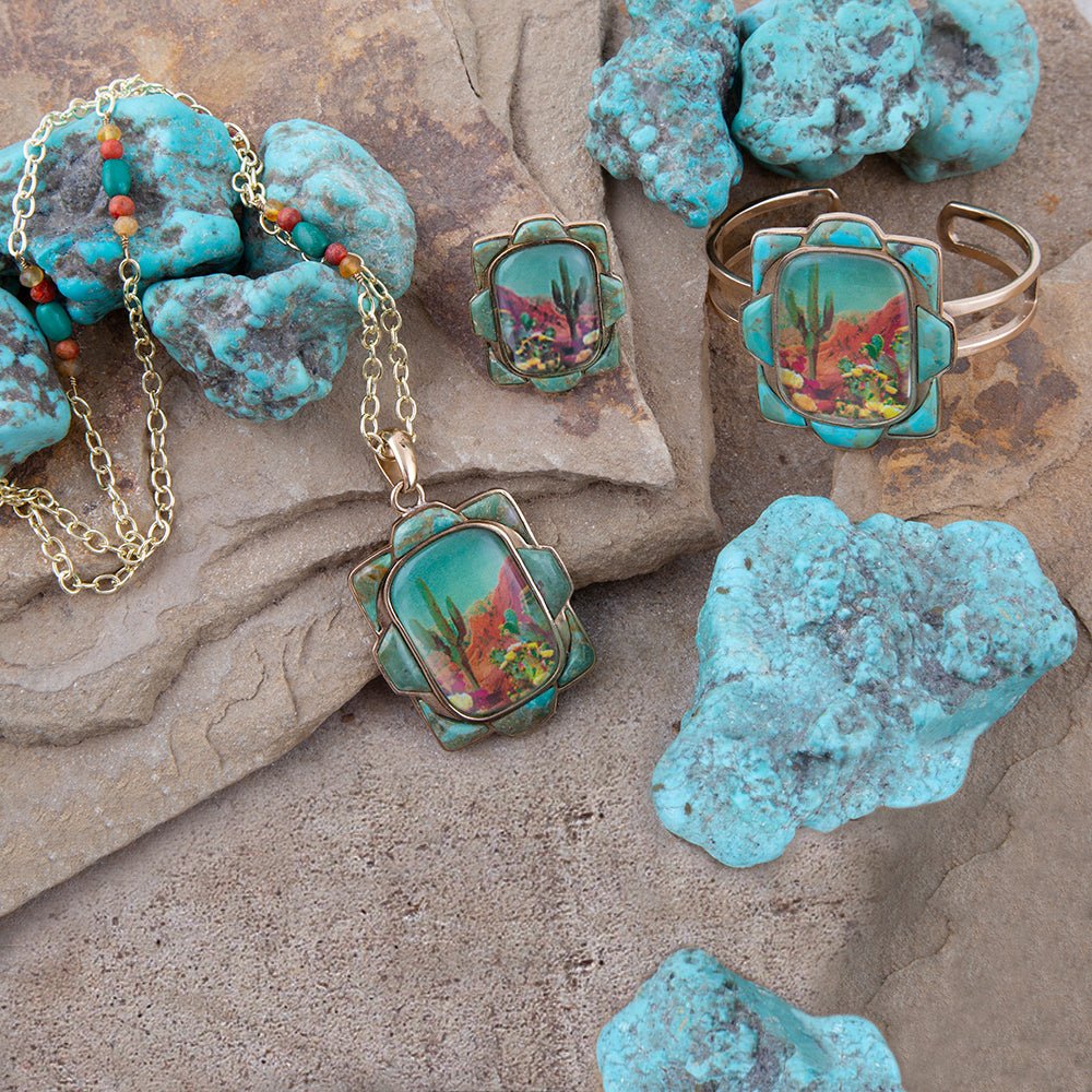 Scenic Desert Sedona Blue Turquoise Golden Ring - P's One-Stop Shop 