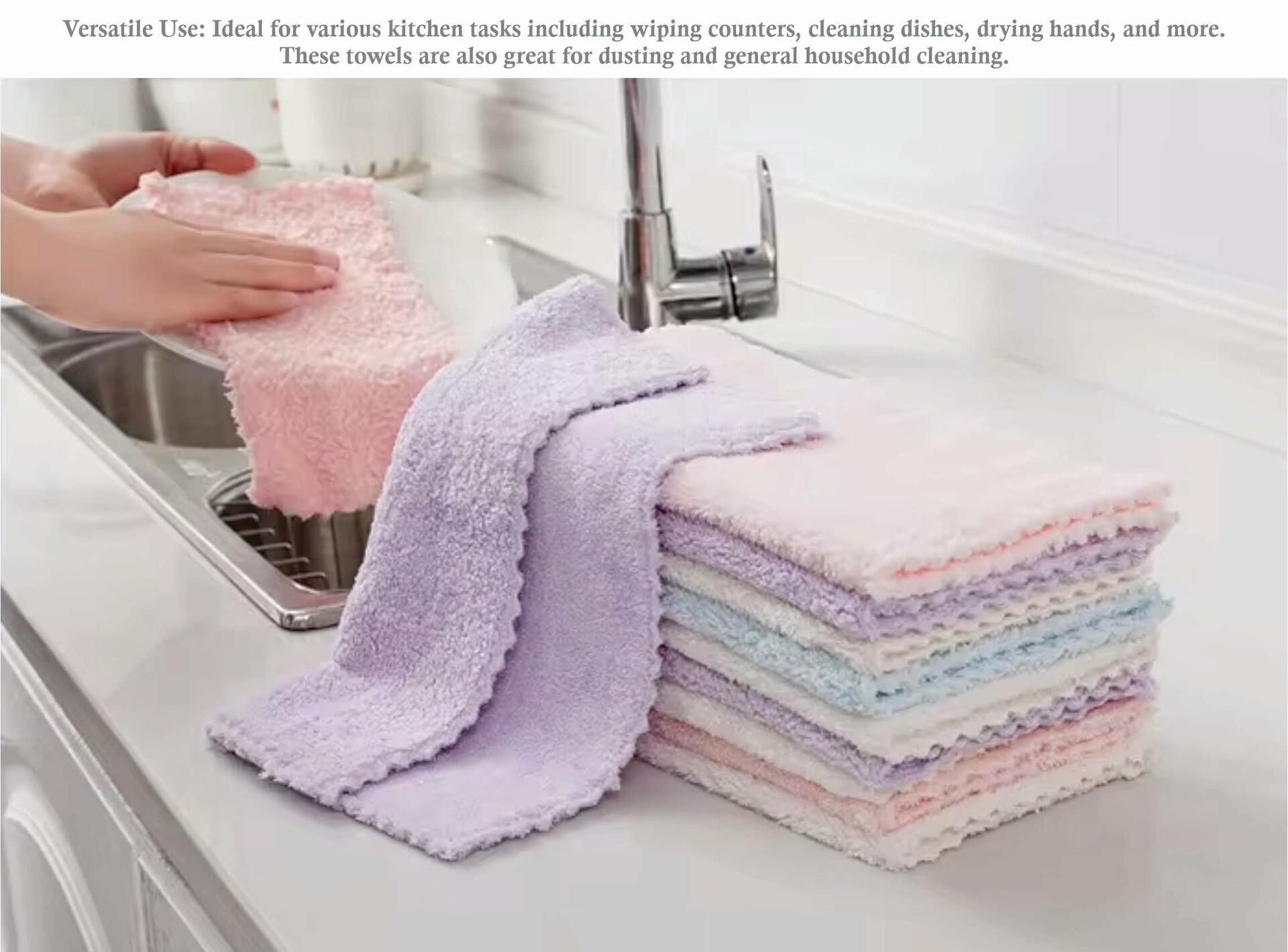Set of 5 Coral Fleece Turkish Kitchen Cleaning Cloths 10x10in Blue - P's One-Stop Shop 
