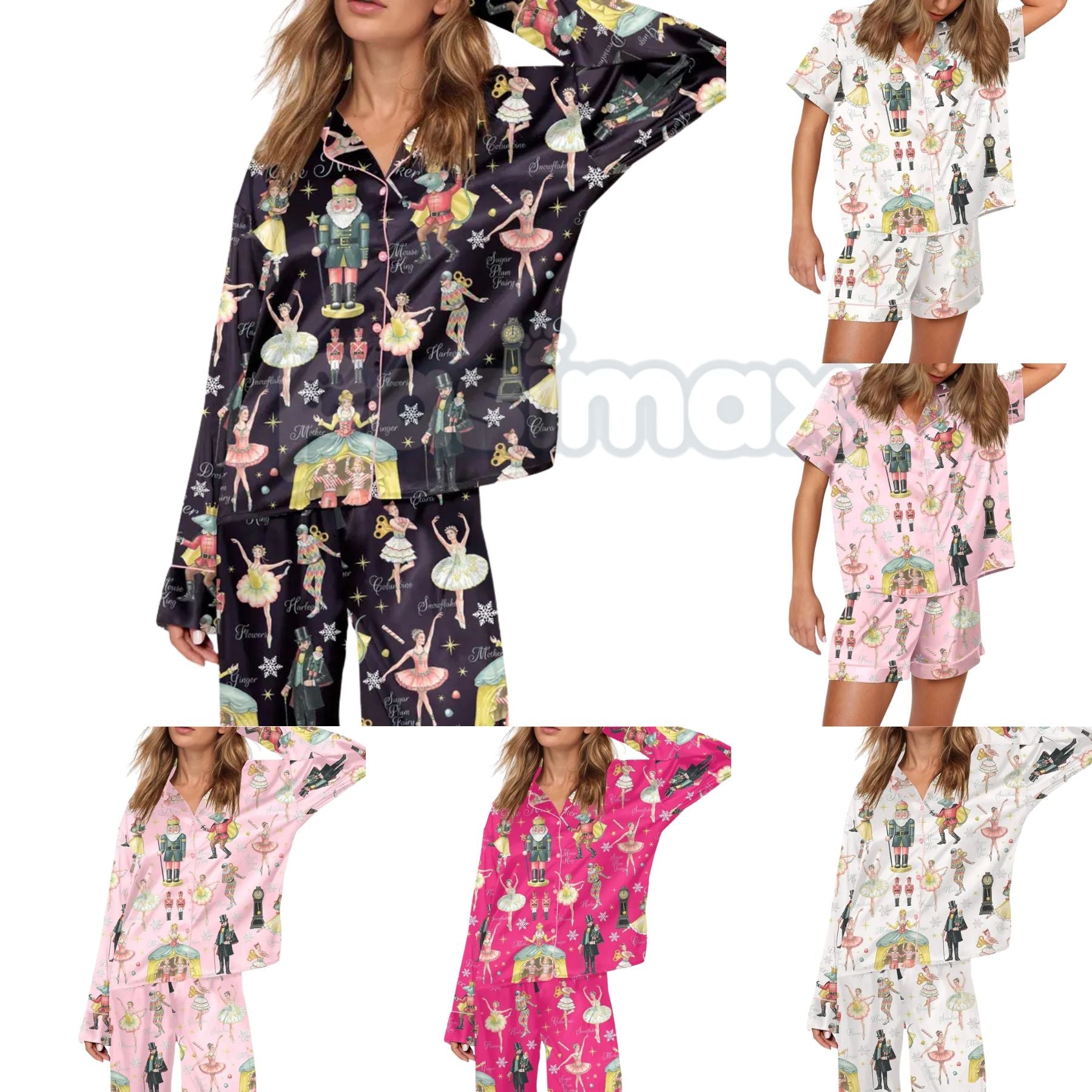 Silky Nutcracker Christmas Pajama Set for Women - Elegant Ballet Print Loungewear & Holiday Sleepwear - P's One-Stop Shop 