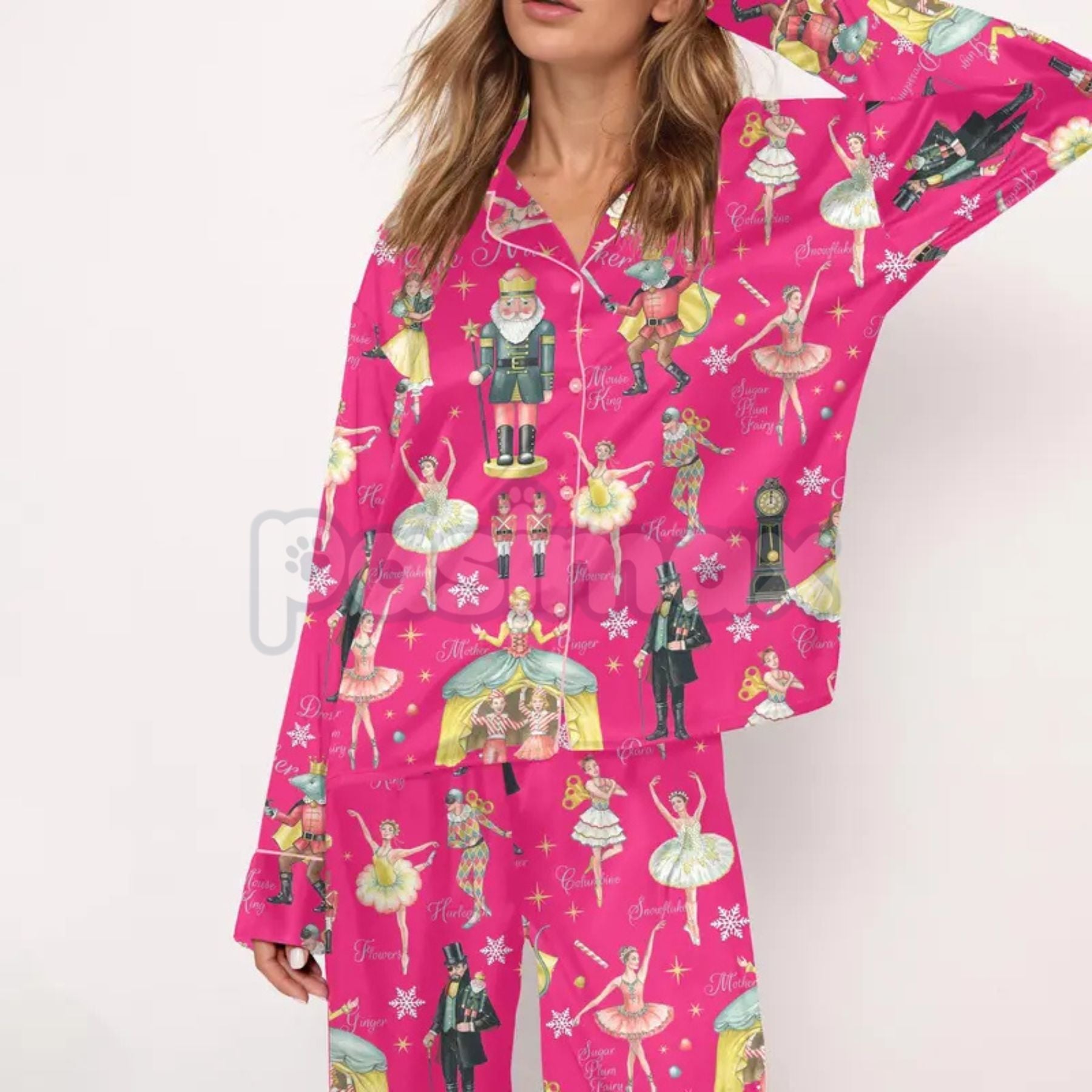Silky Nutcracker Christmas Pajama Set for Women - Elegant Ballet Print Loungewear & Holiday Sleepwear - P's One-Stop Shop 