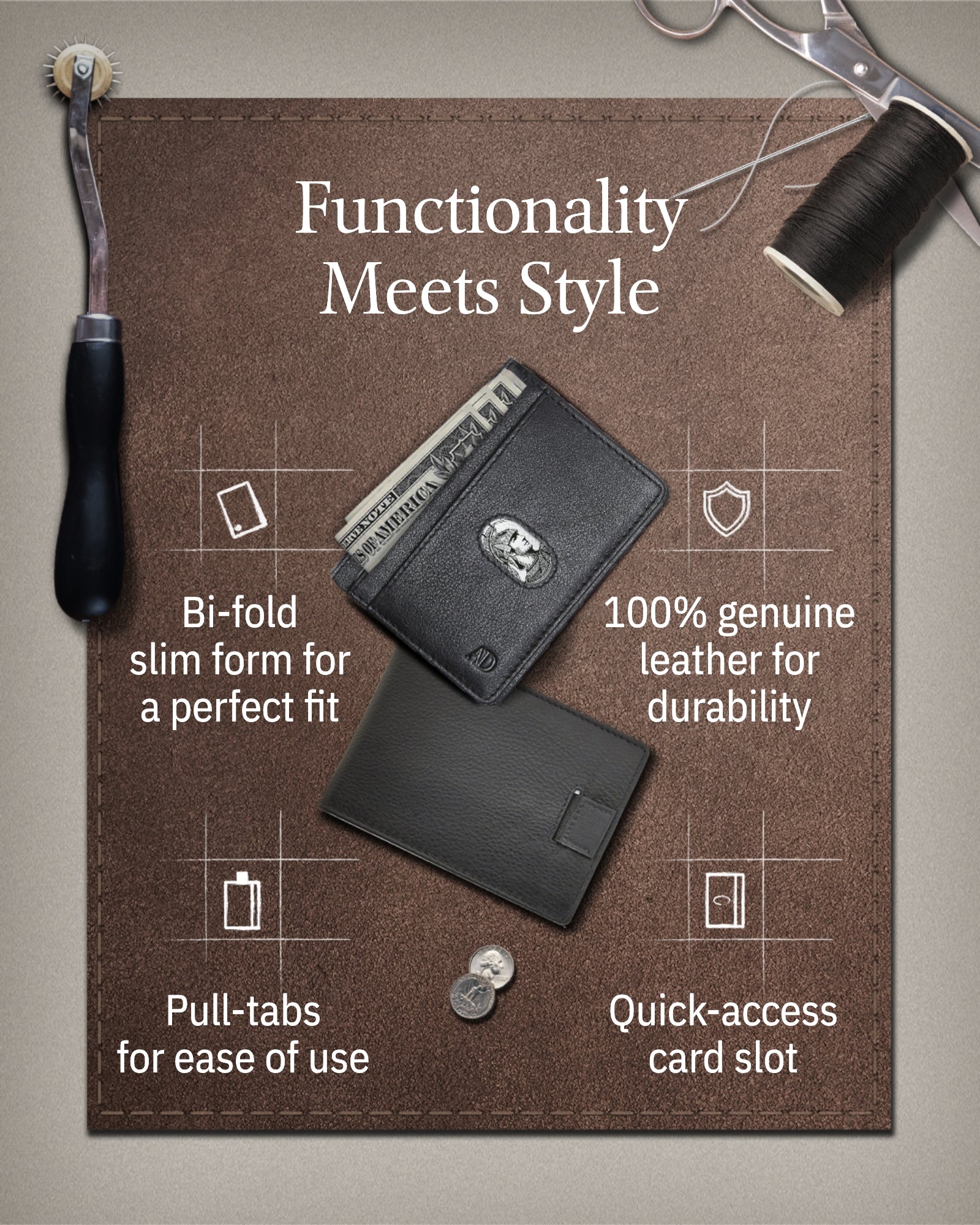 Slim Bifold Wallet With Pull Strap - P's One-Stop Shop 