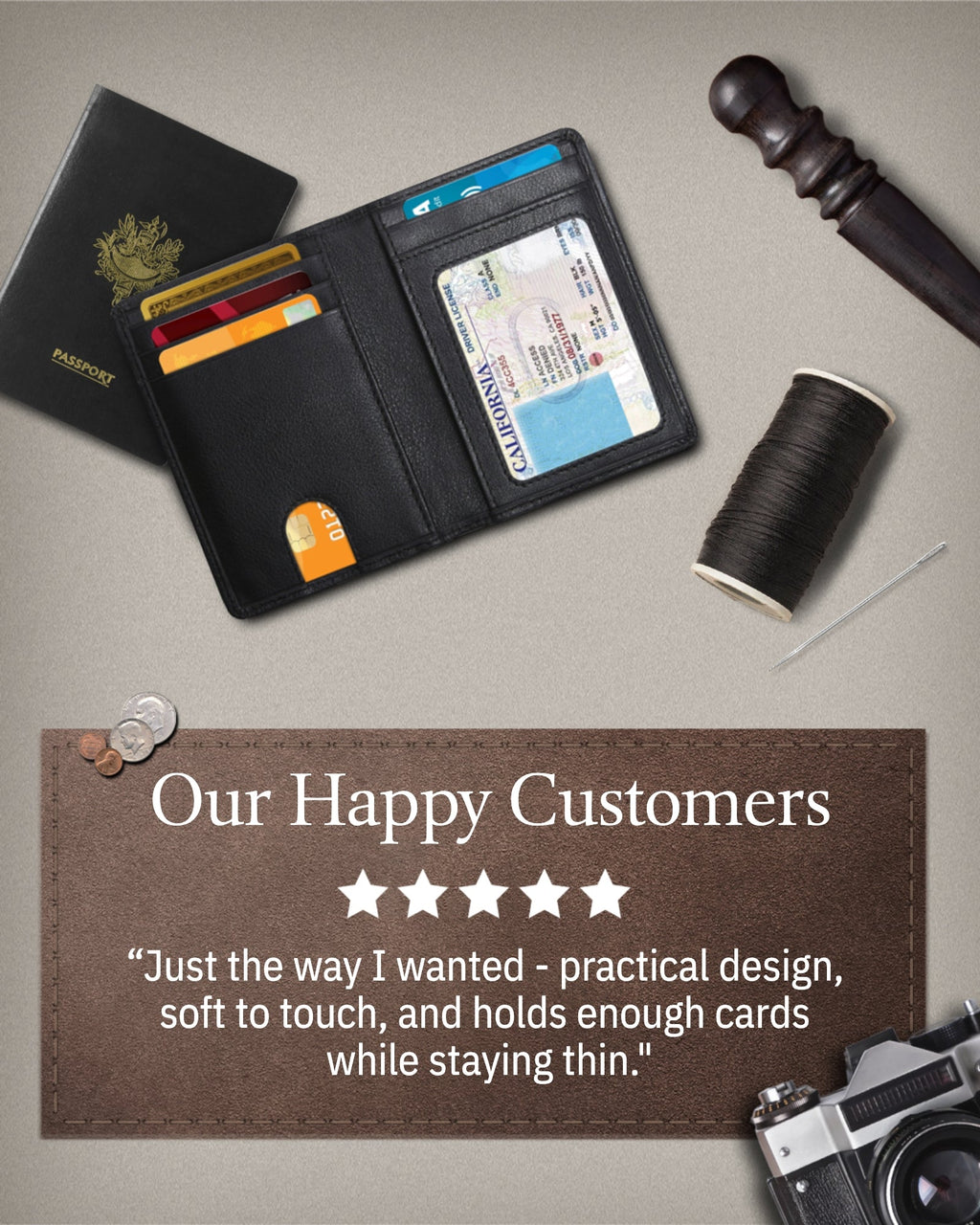 Slim Bifold Wallet With Pull Strap - P's One-Stop Shop 
