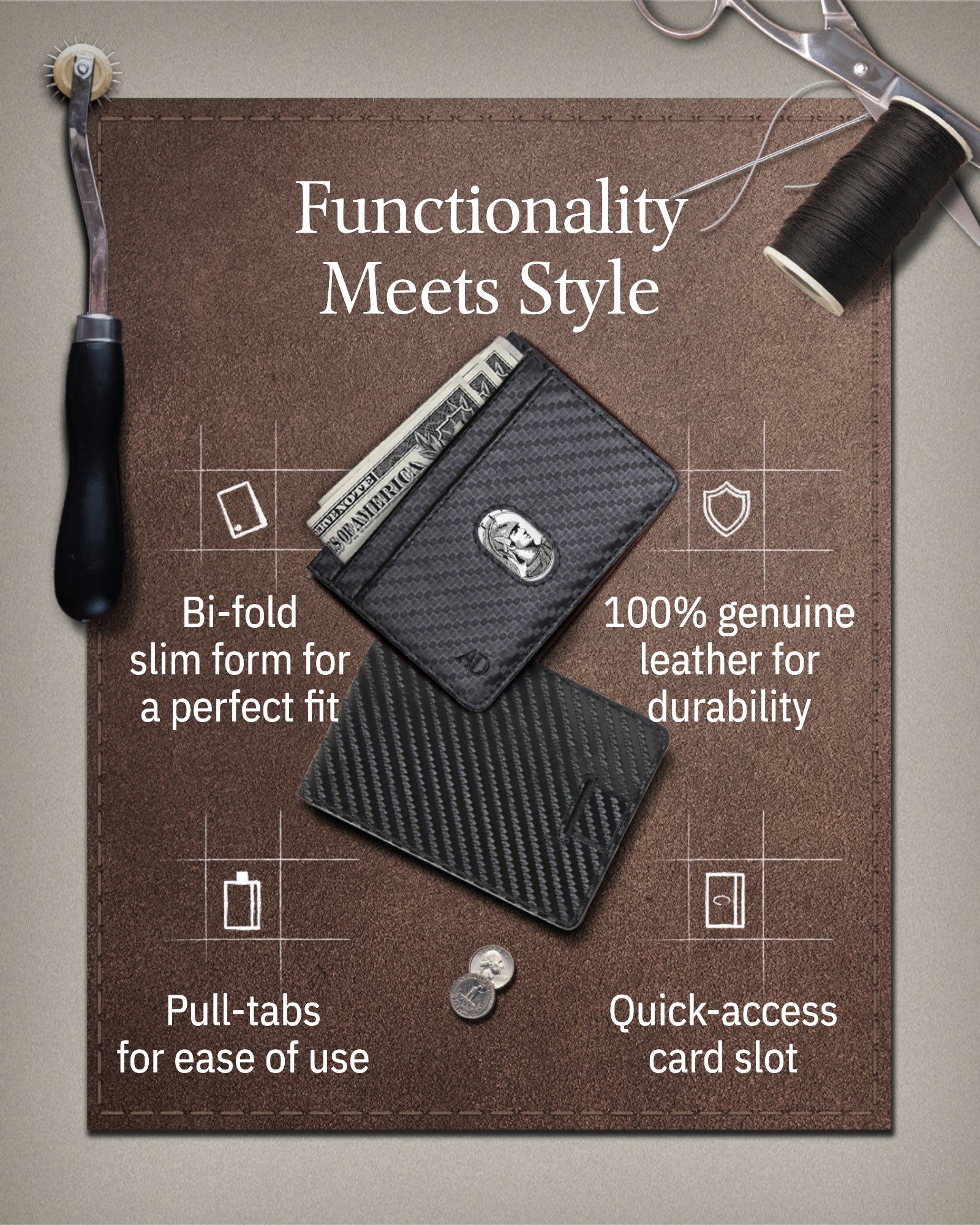 Slim Bifold Wallet With Pull Strap - P's One-Stop Shop 